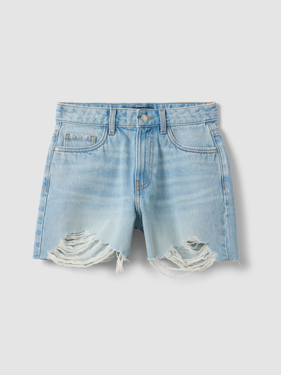 Light blue pure cotton denim shorts_4