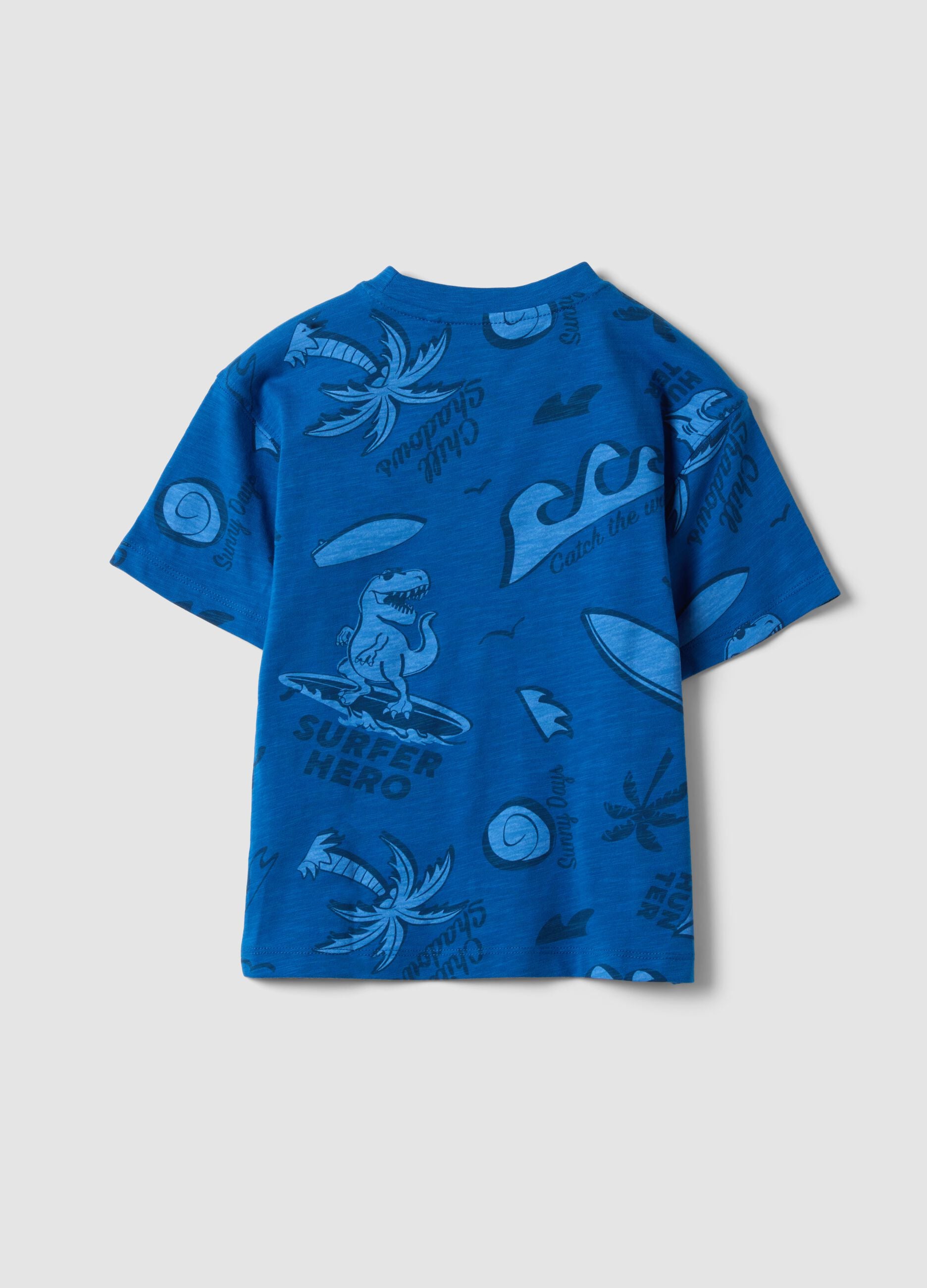 Blue short-sleeved pure cotton T-shirt