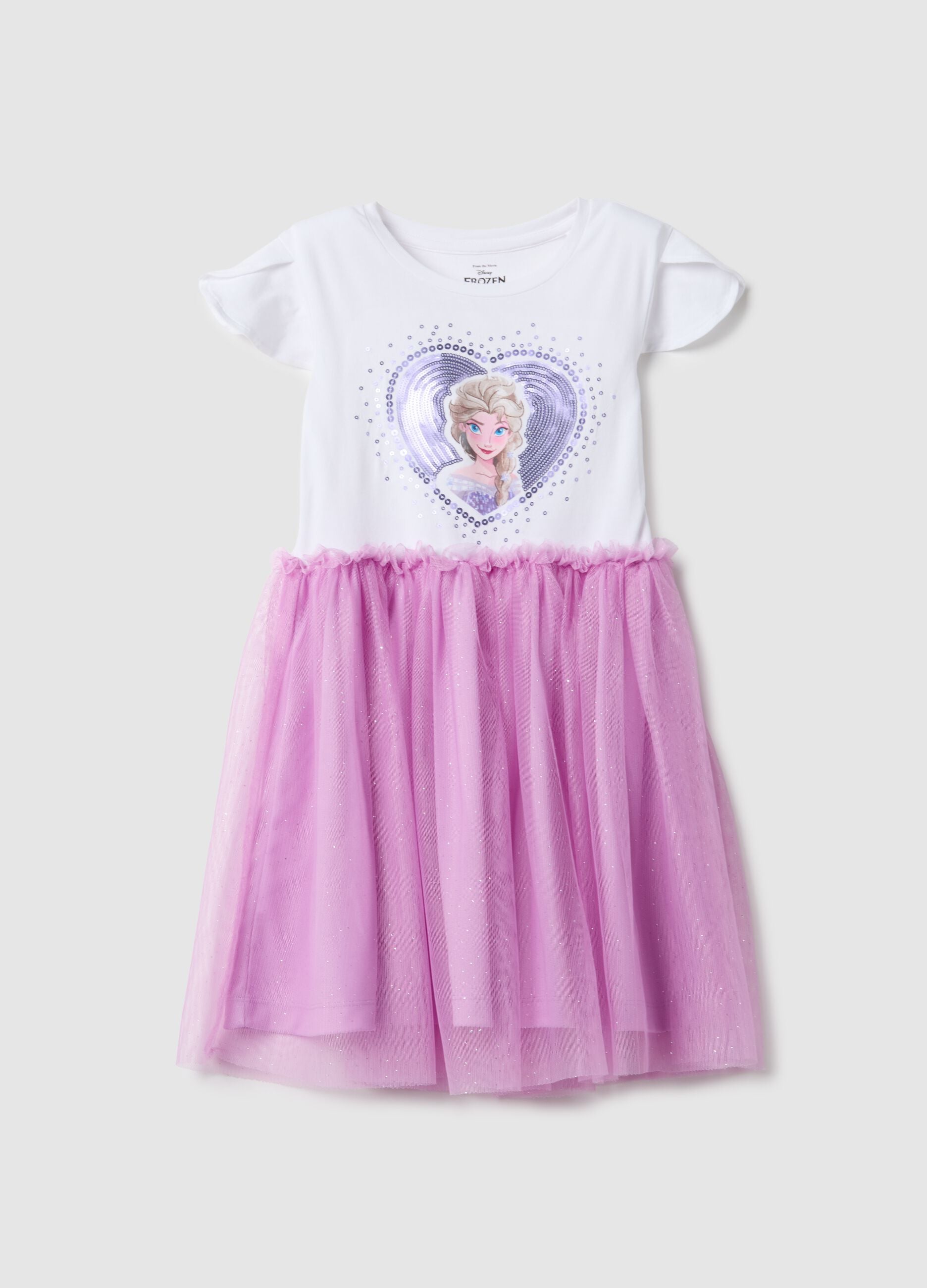Regular fit stretch cotton dress for girls with Frozen print