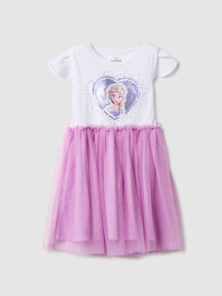 Regular fit stretch cotton dress for girls with Frozen print_0
