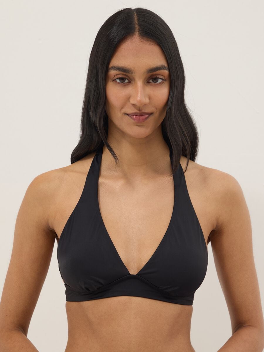 Black stretch triangle bikini top_0