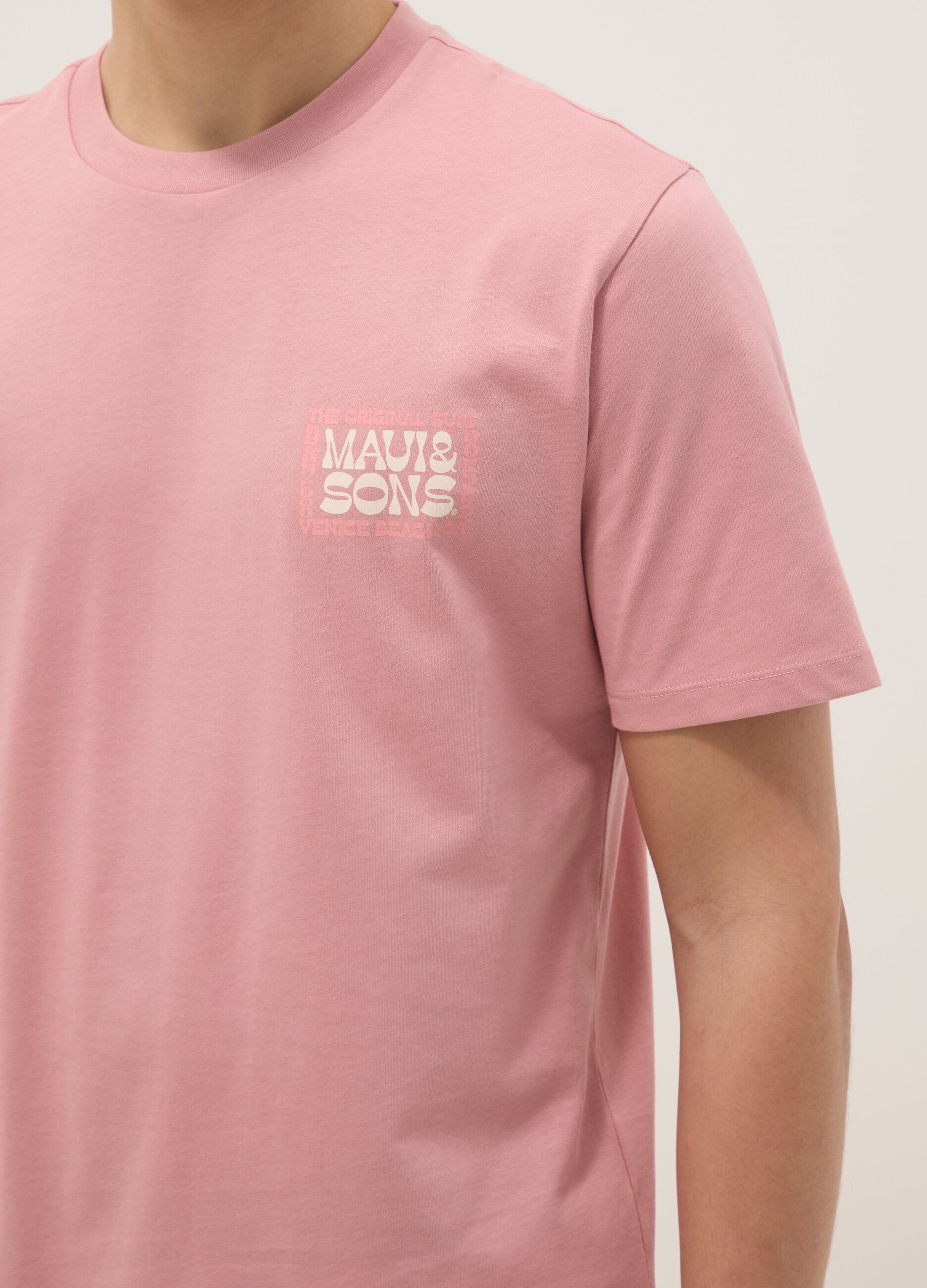 Pink pure cotton relaxed-fit short-sleeve T-shirt with print