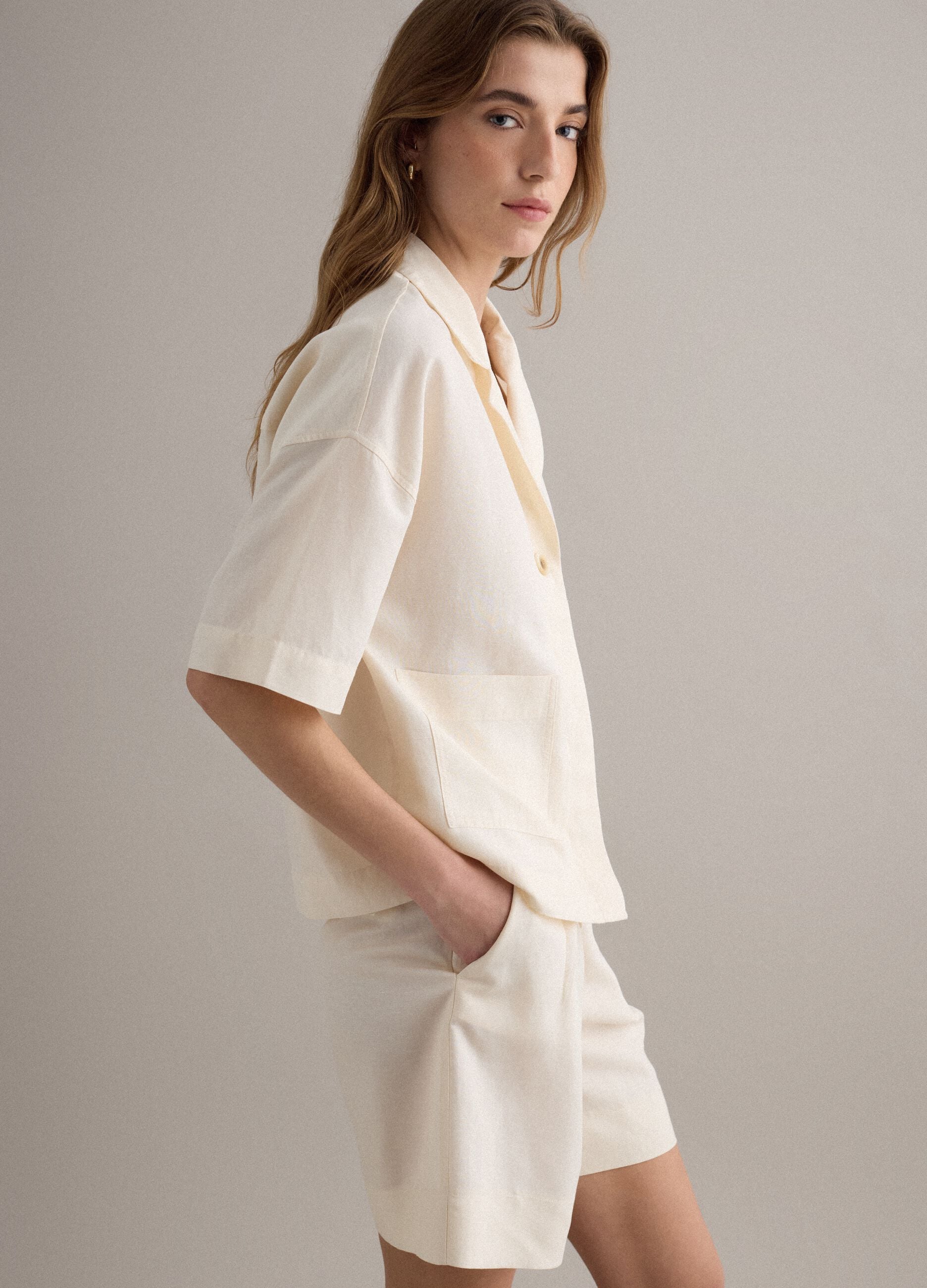 White lyocell-linen blend blazer, regular fit