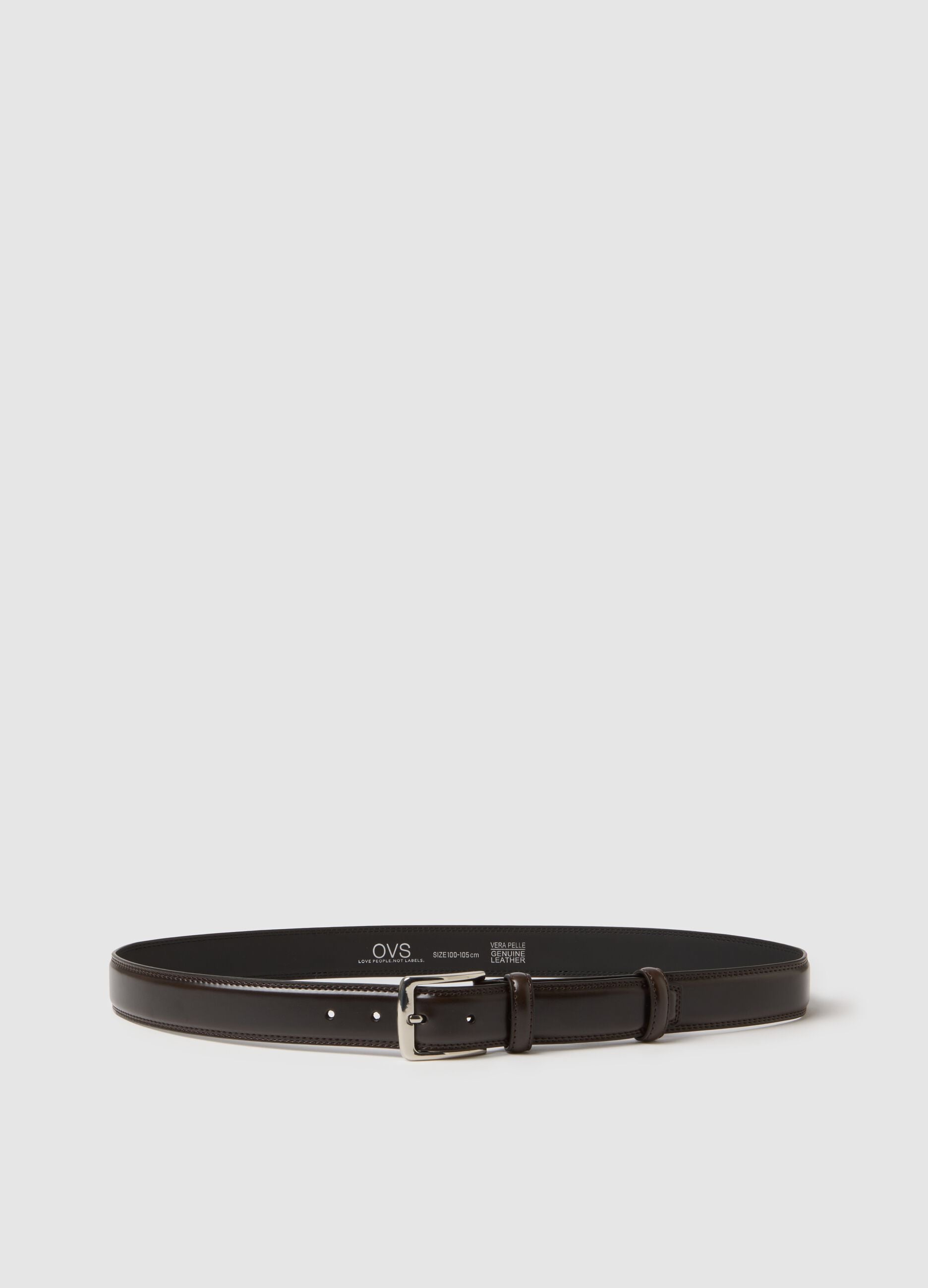 Brown genuine leather belt with sturdy buckle
