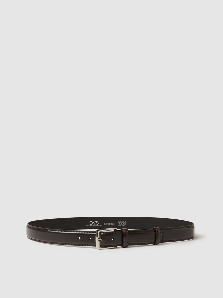 Brown genuine leather belt with sturdy buckle_0