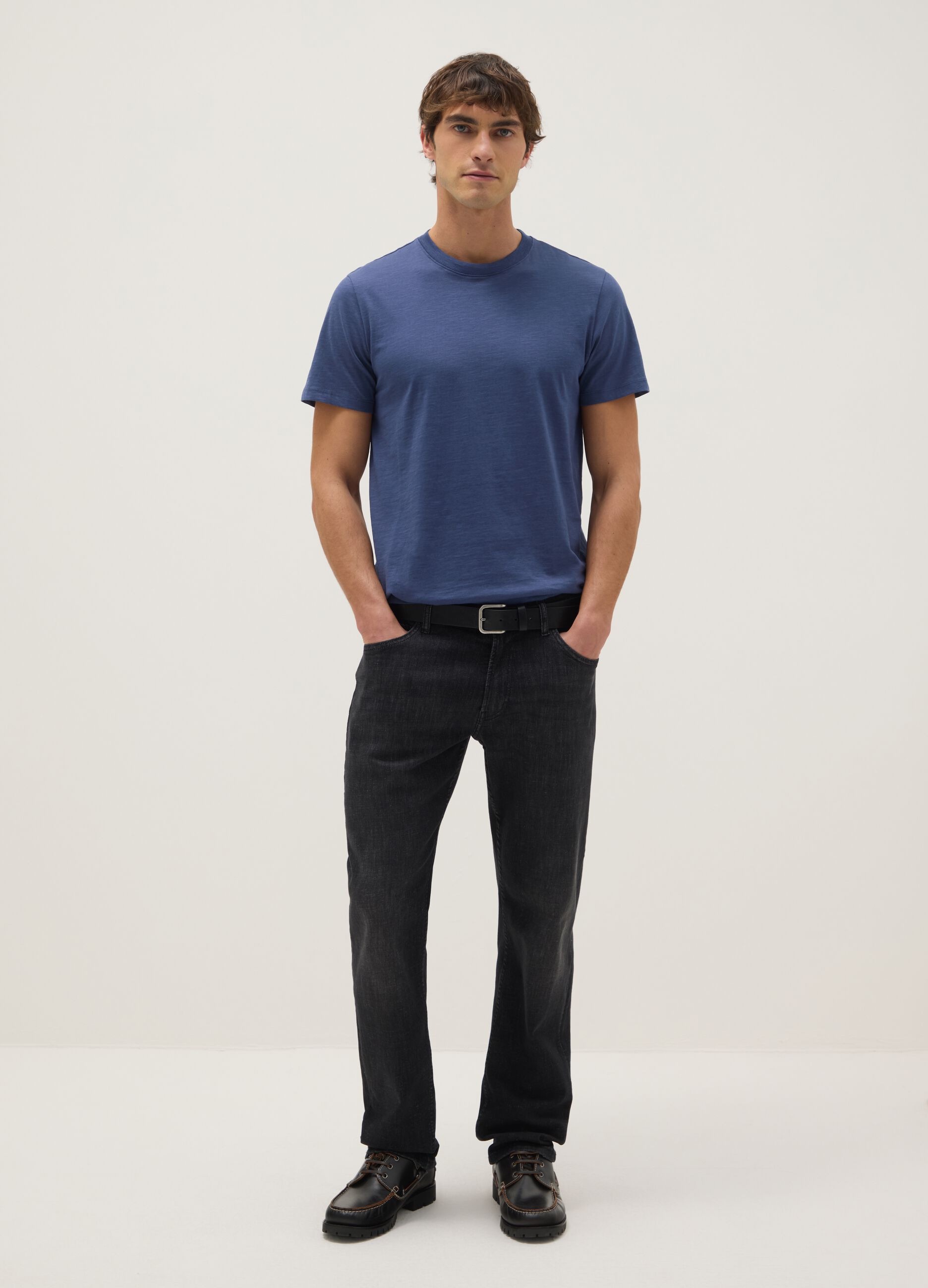 Blue pure cotton regular fit T-shirt