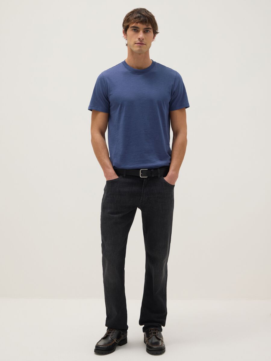Blue pure cotton regular fit T-shirt_1