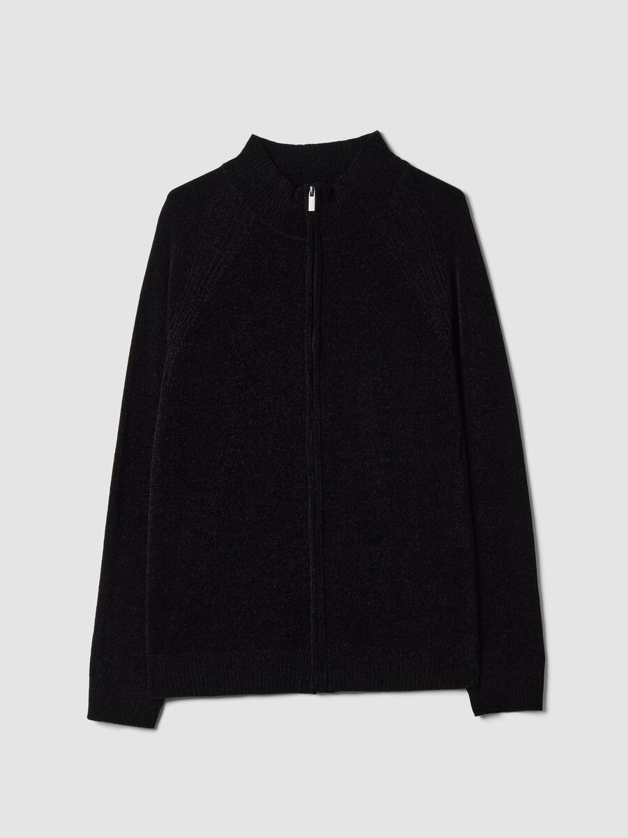 Black full-zip cardigan with collar, regular fit_4