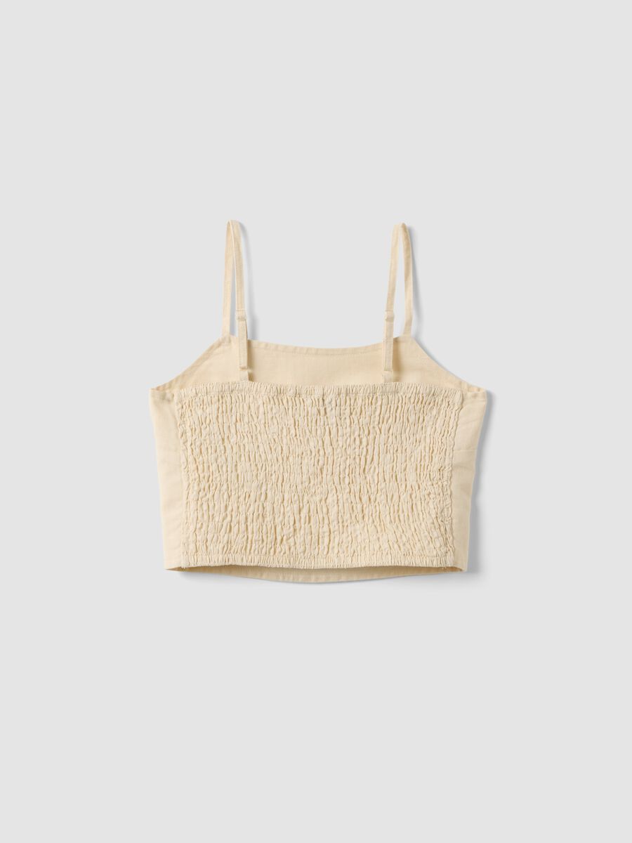 Girls' slim fit beige short top in linen and cotton blend_4