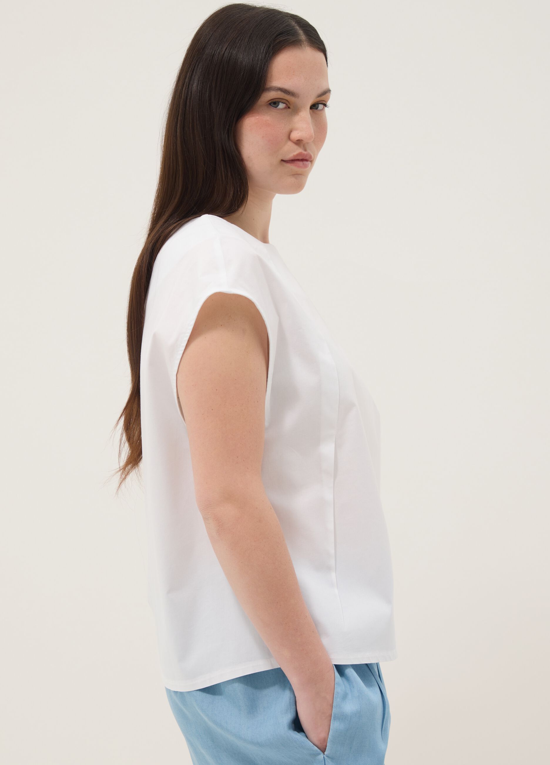White stretch cotton blouse