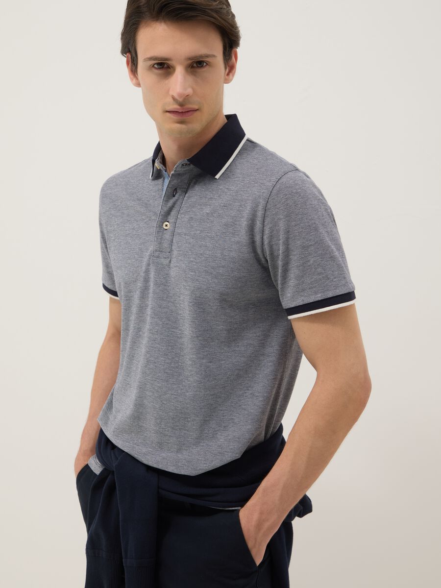 Grey pure cotton polo shirt with classic collar_1