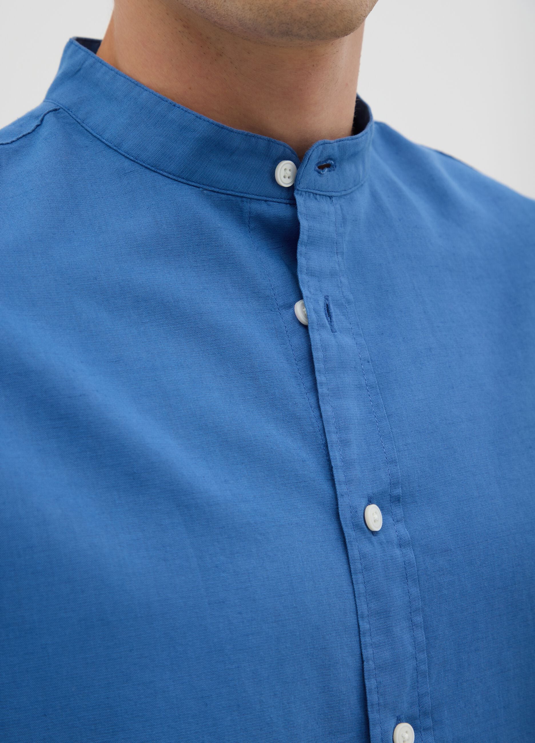 Men's blue shirt in cotton blend with regular-fit