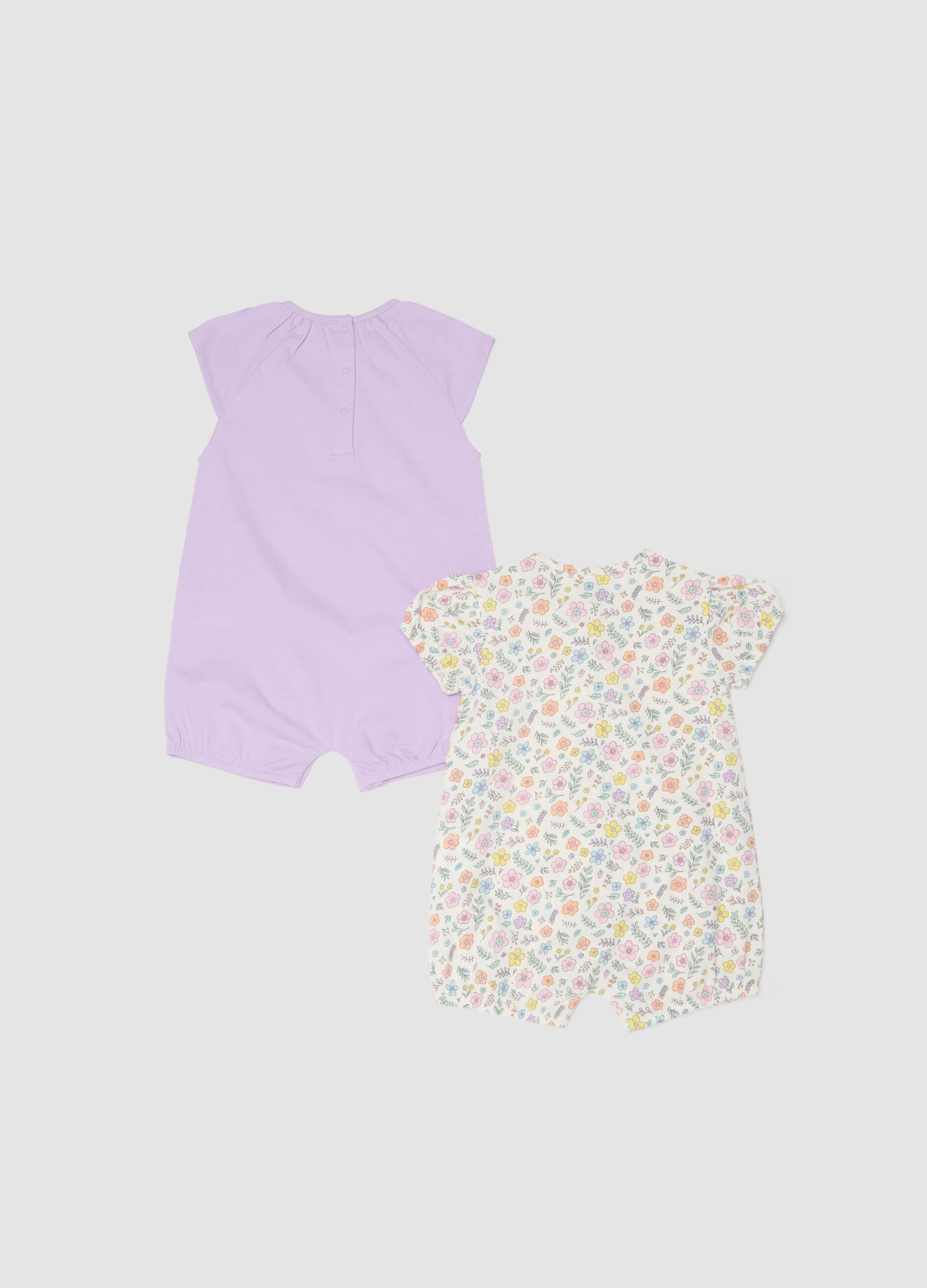 Two-pack romper in multicolour pure cotton for baby girl
