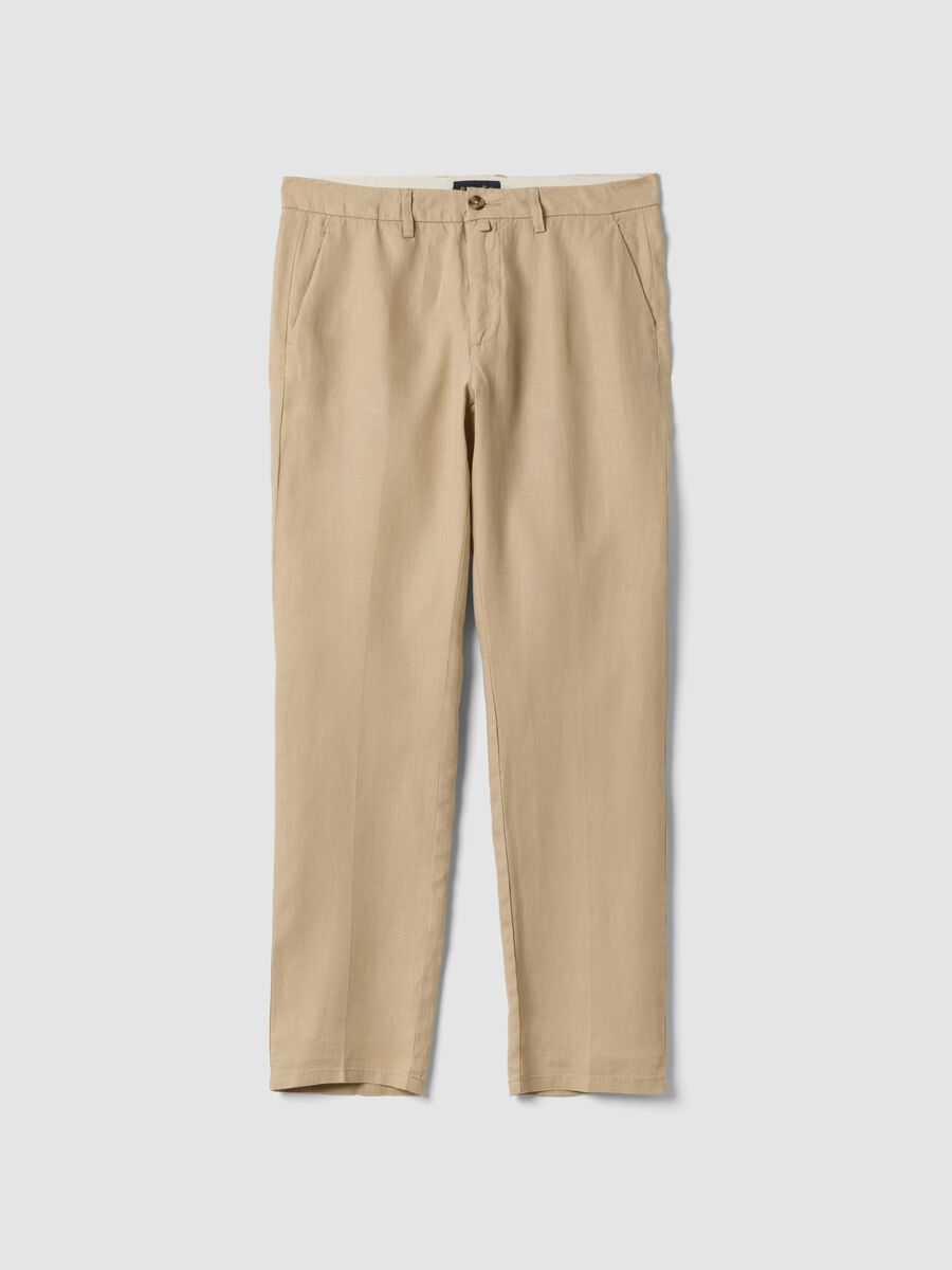 Beige pure linen chino trousers, regular fit_0