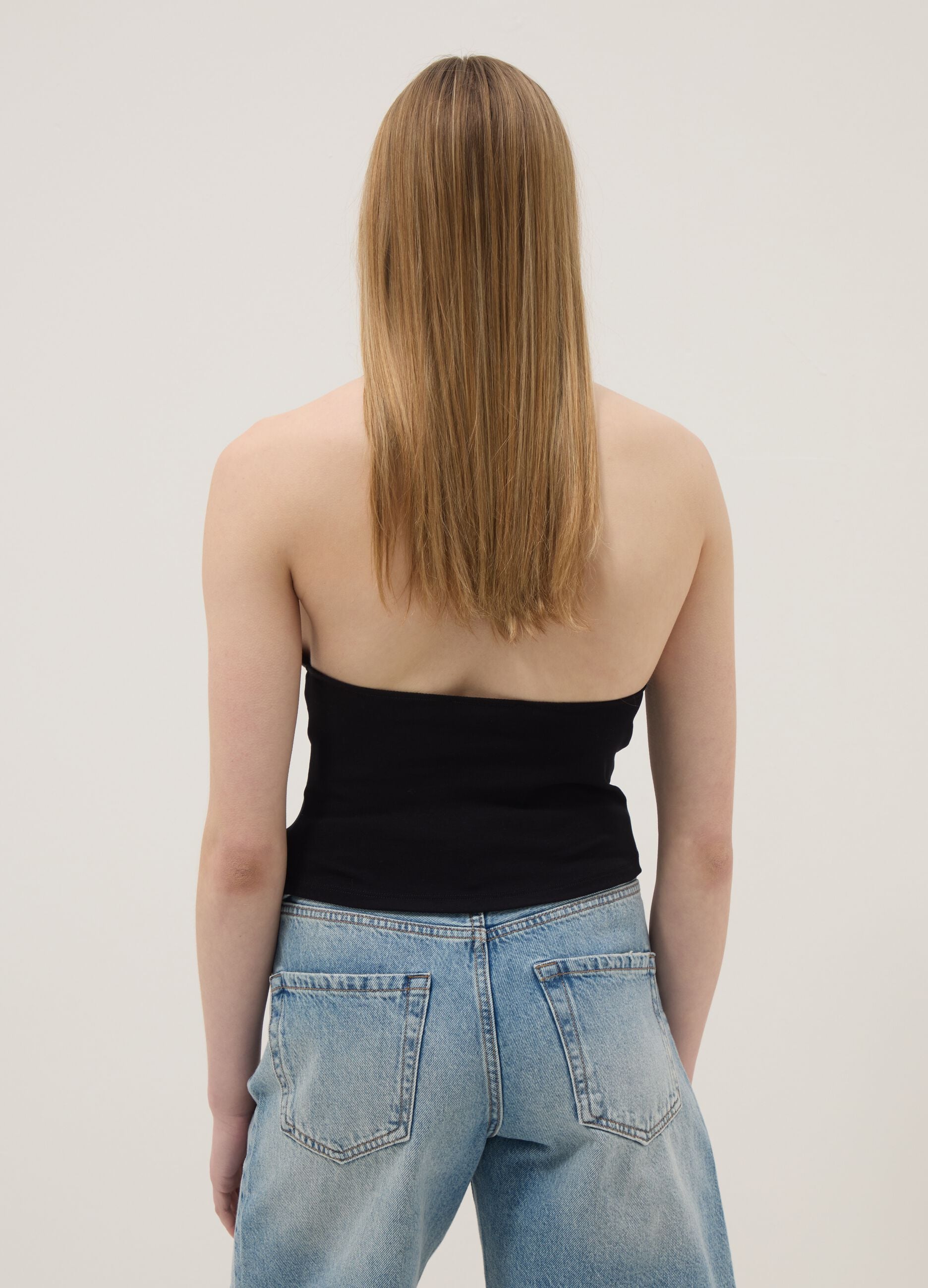Black stretch cotton regular-fit tank top with deep neckline