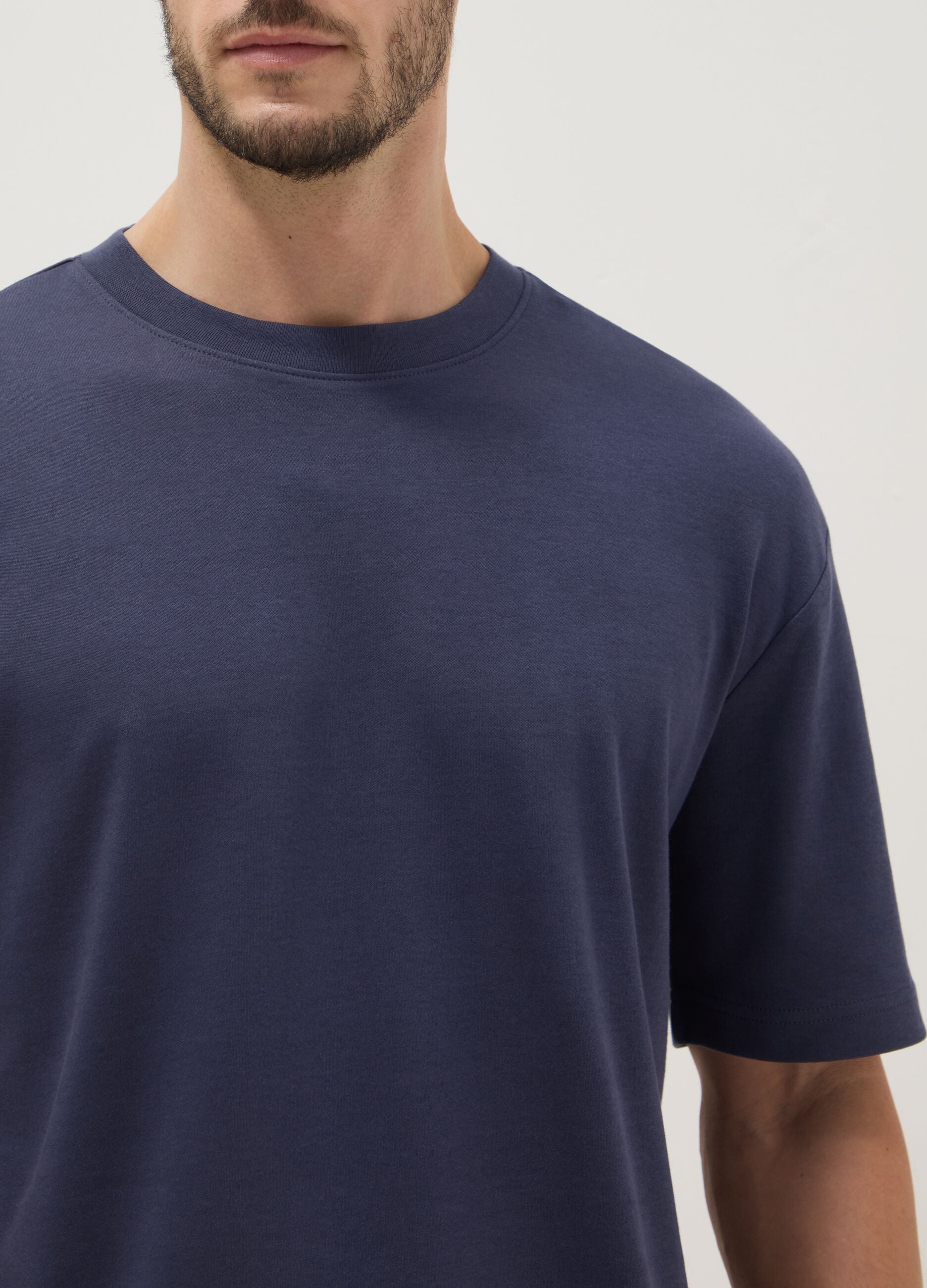 Blue pure cotton short-sleeve T-shirt, relaxed fit