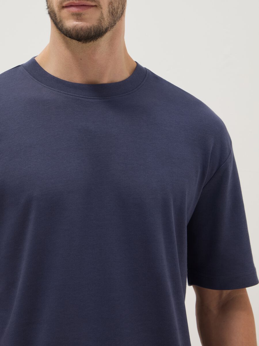 Blue pure cotton short-sleeve T-shirt, relaxed fit_3
