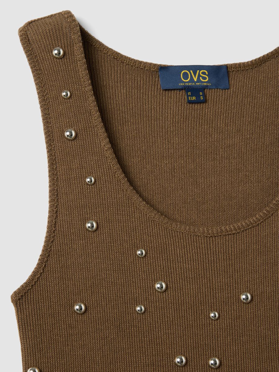 Tank top marrone regular fit con applicazioni metalliche_5