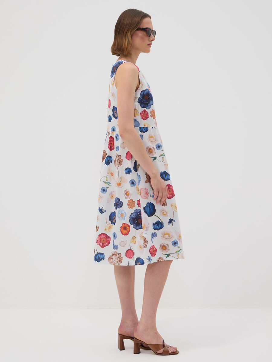 White sleeveless floral stretch-cotton dress, regular fit_2