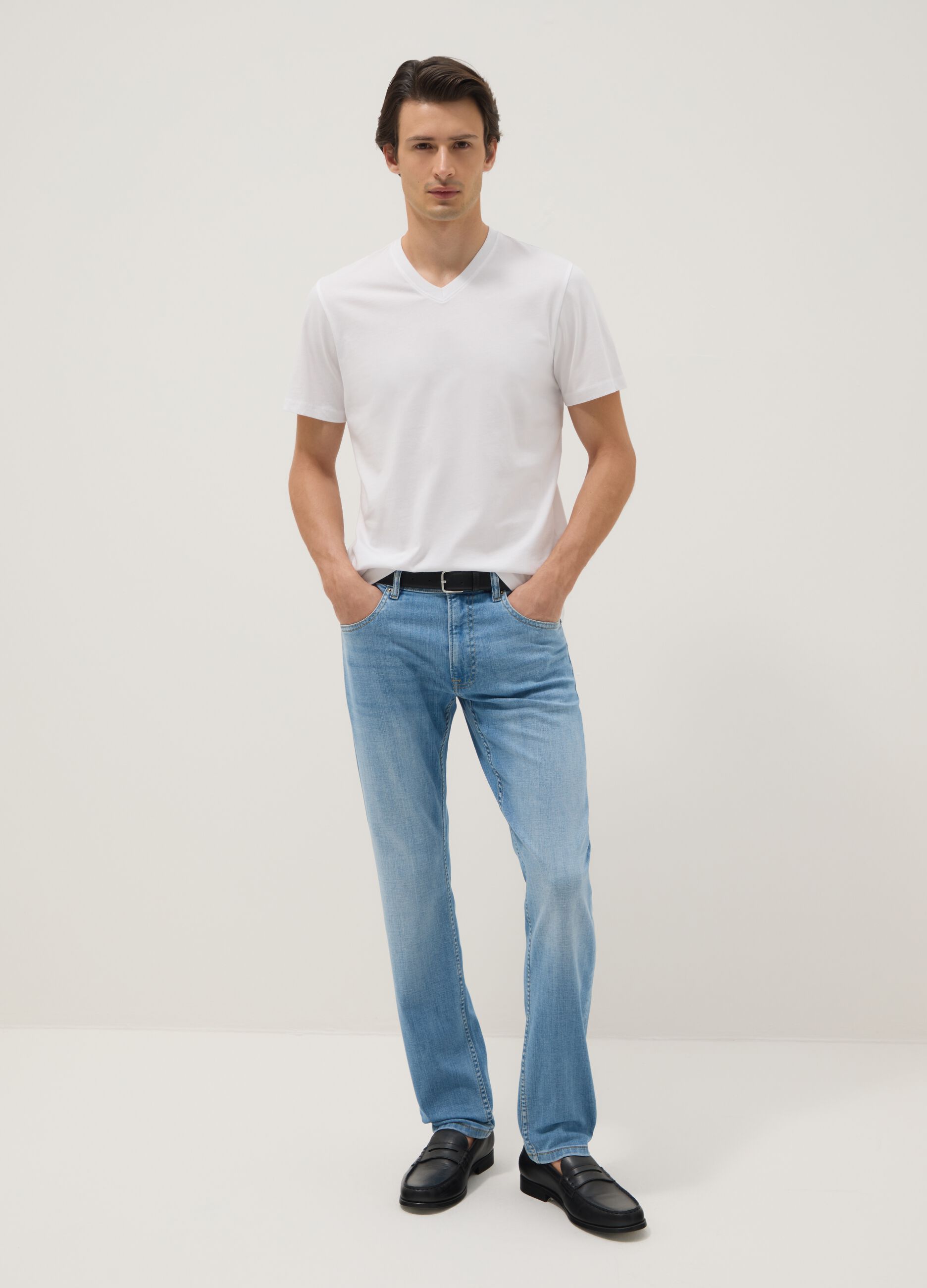 Light blue slim fit stretch cotton denim jeans