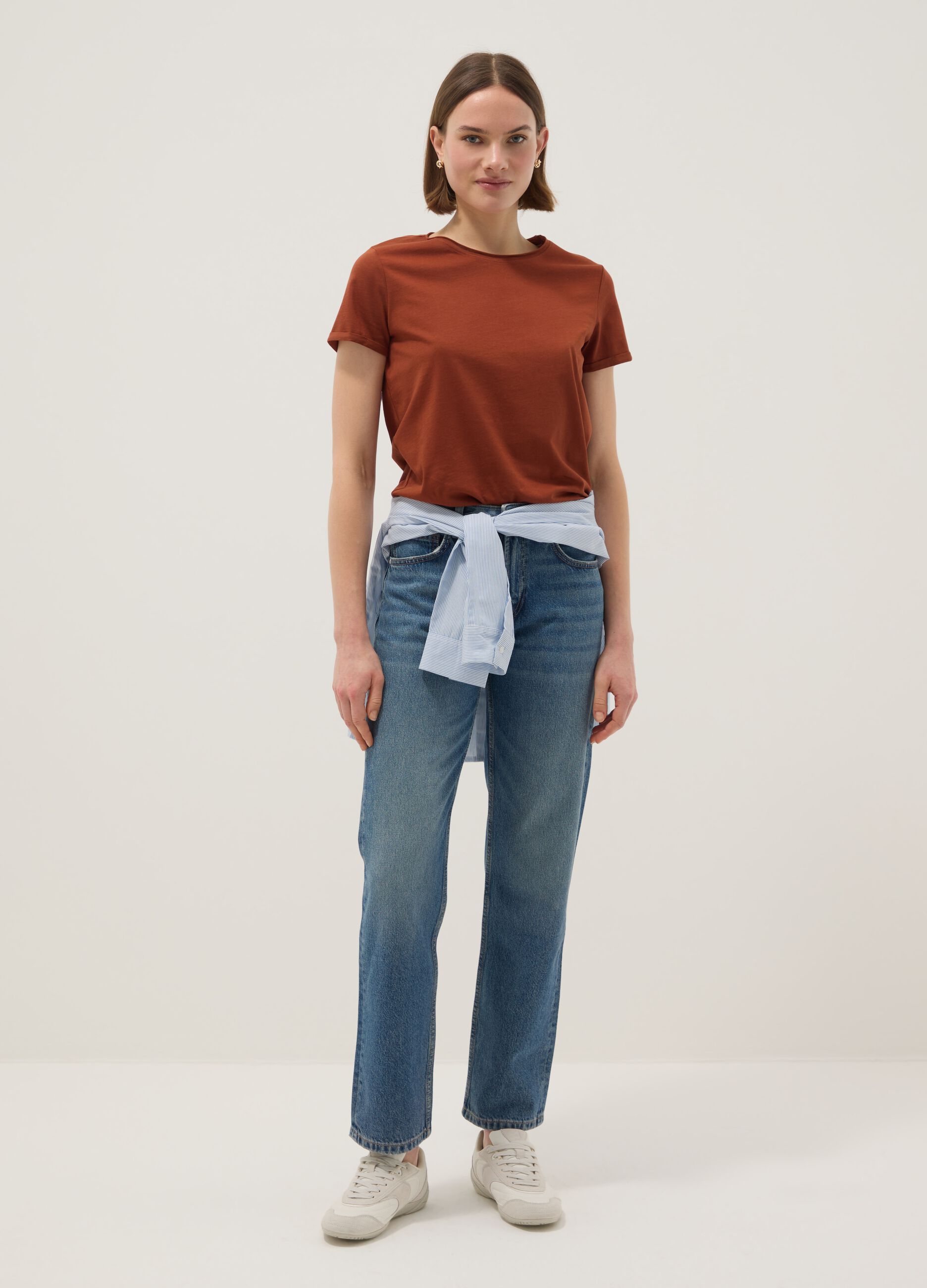 Brown short sleeve pure cotton regular fit T-shirt