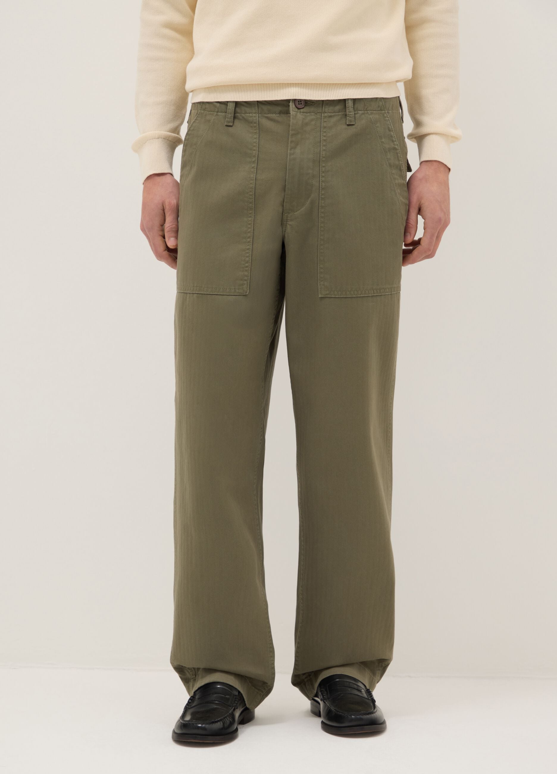 Green regular fit pure cotton chino trousers
