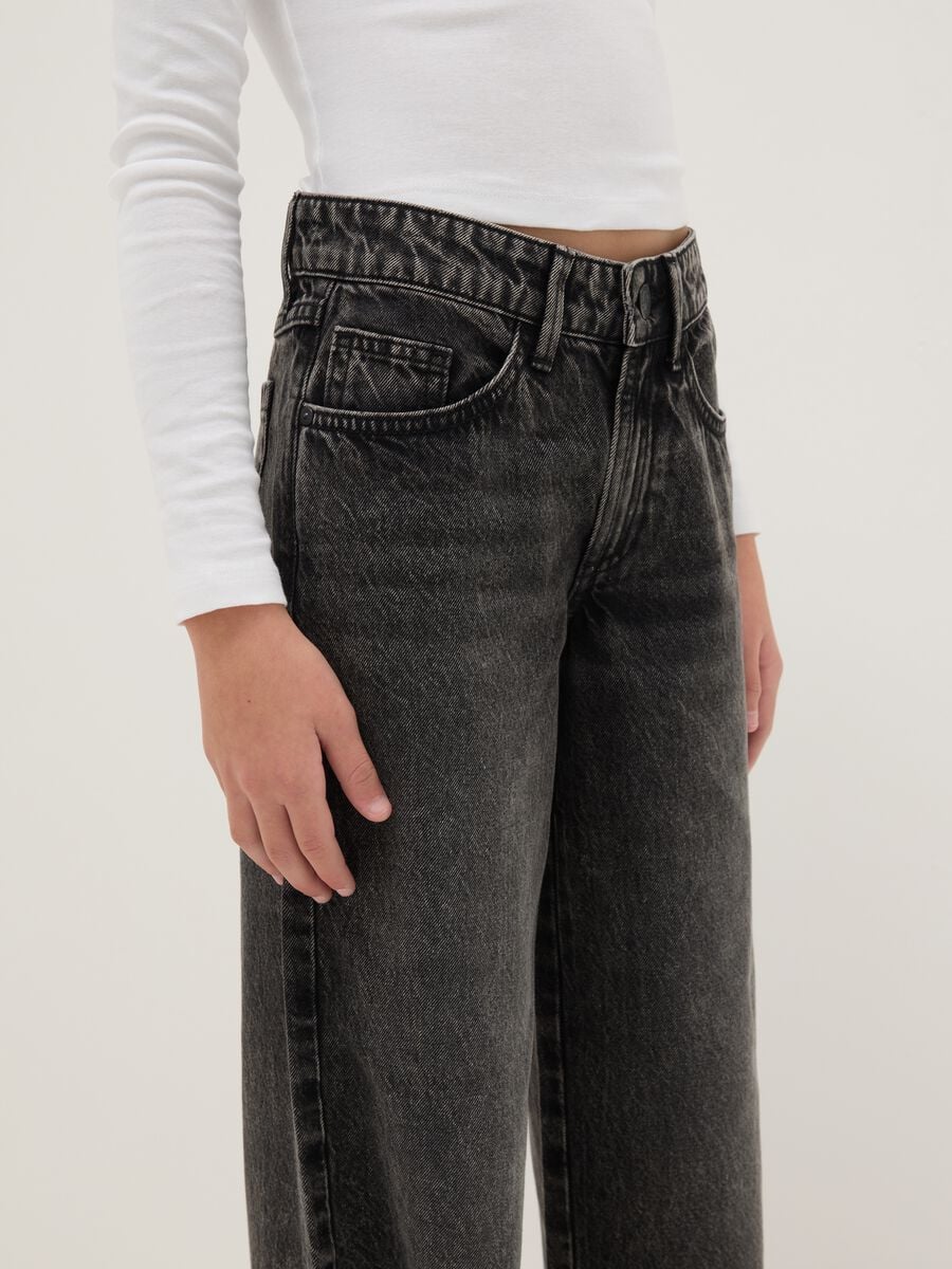 Girls' grey pure cotton wide leg jeans_2