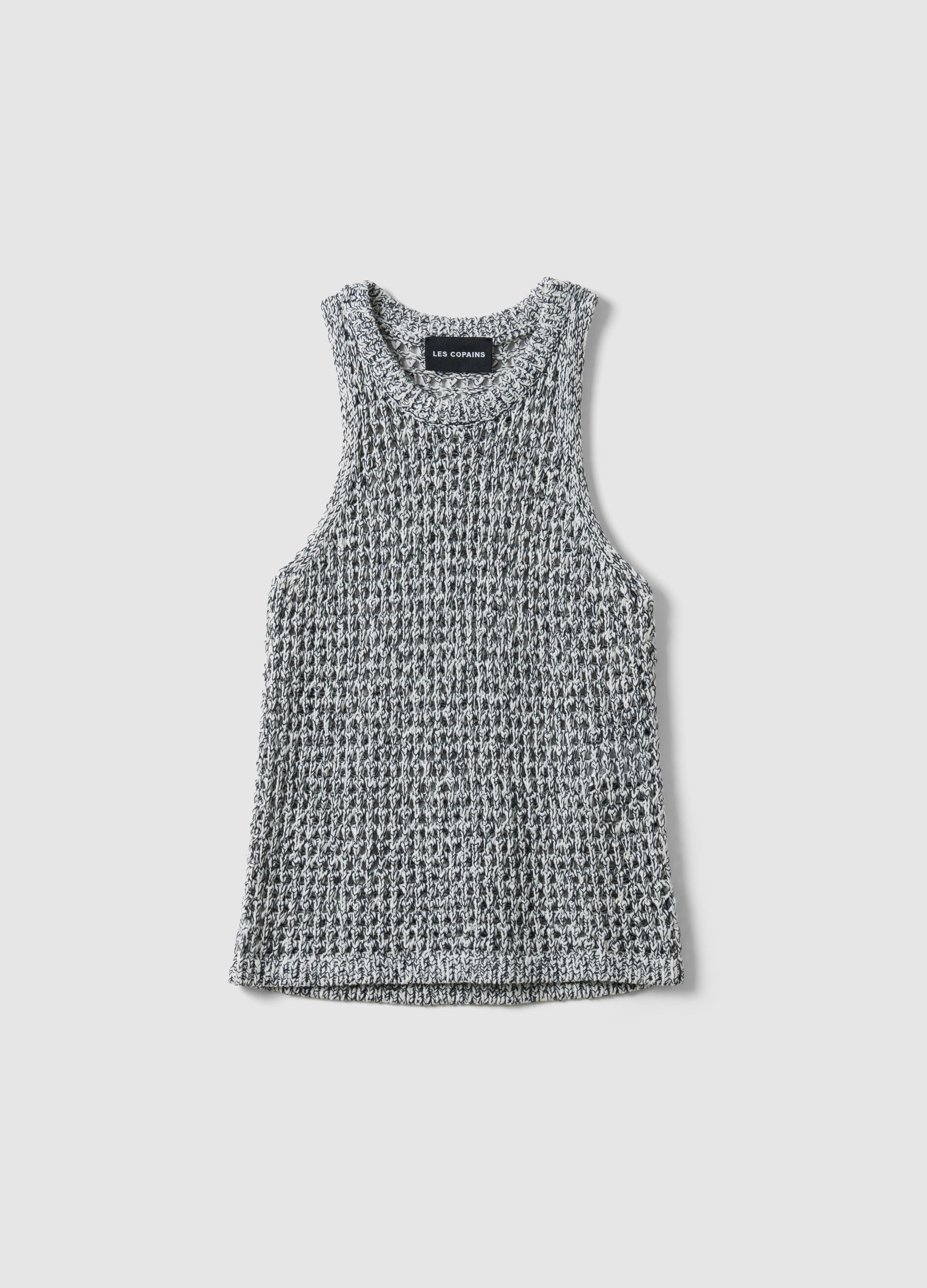 Multicolour cotton blend regular fit tank top with knitted design