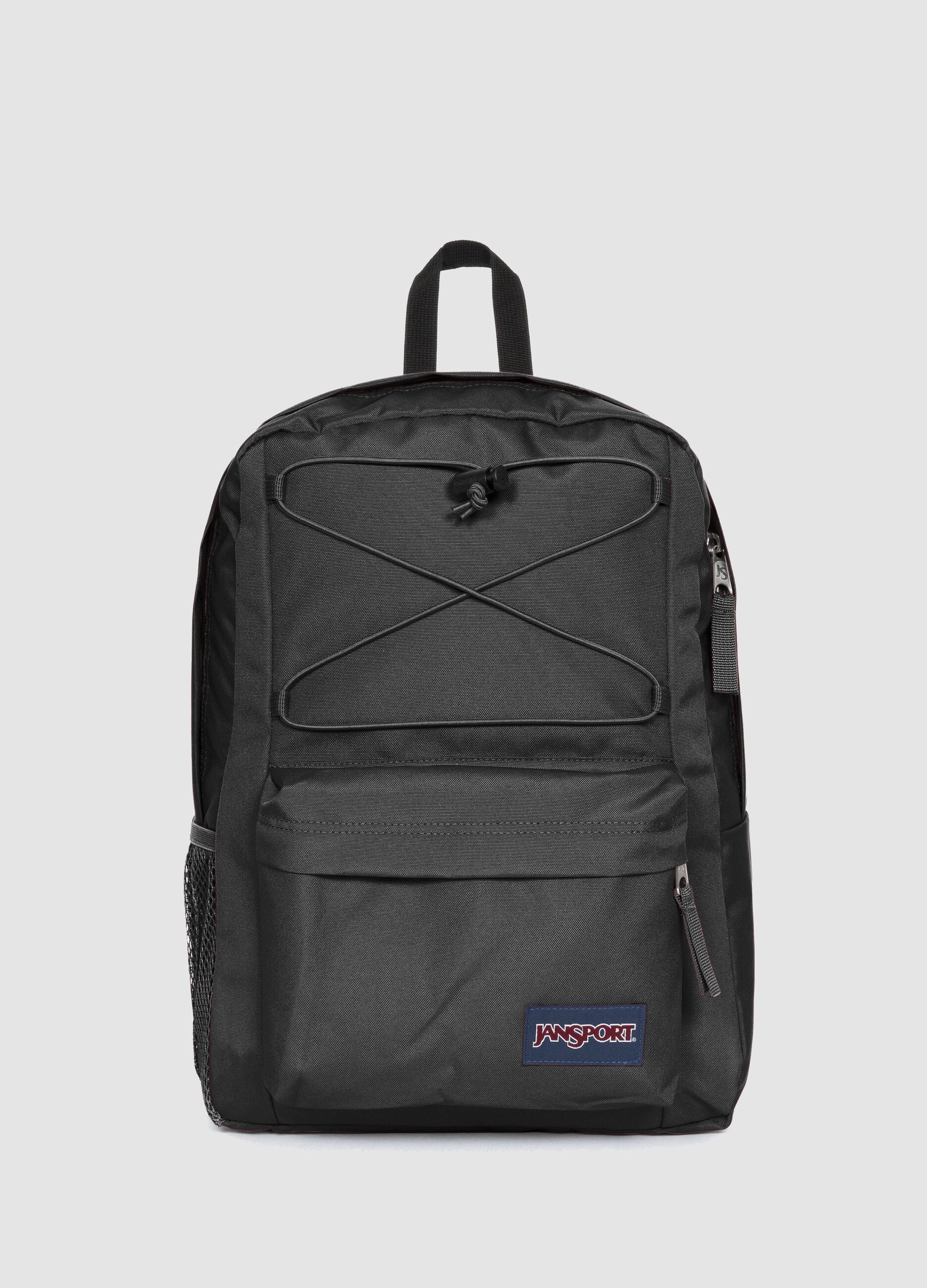 Black backpack with front pocket and adjustable shoulder straps