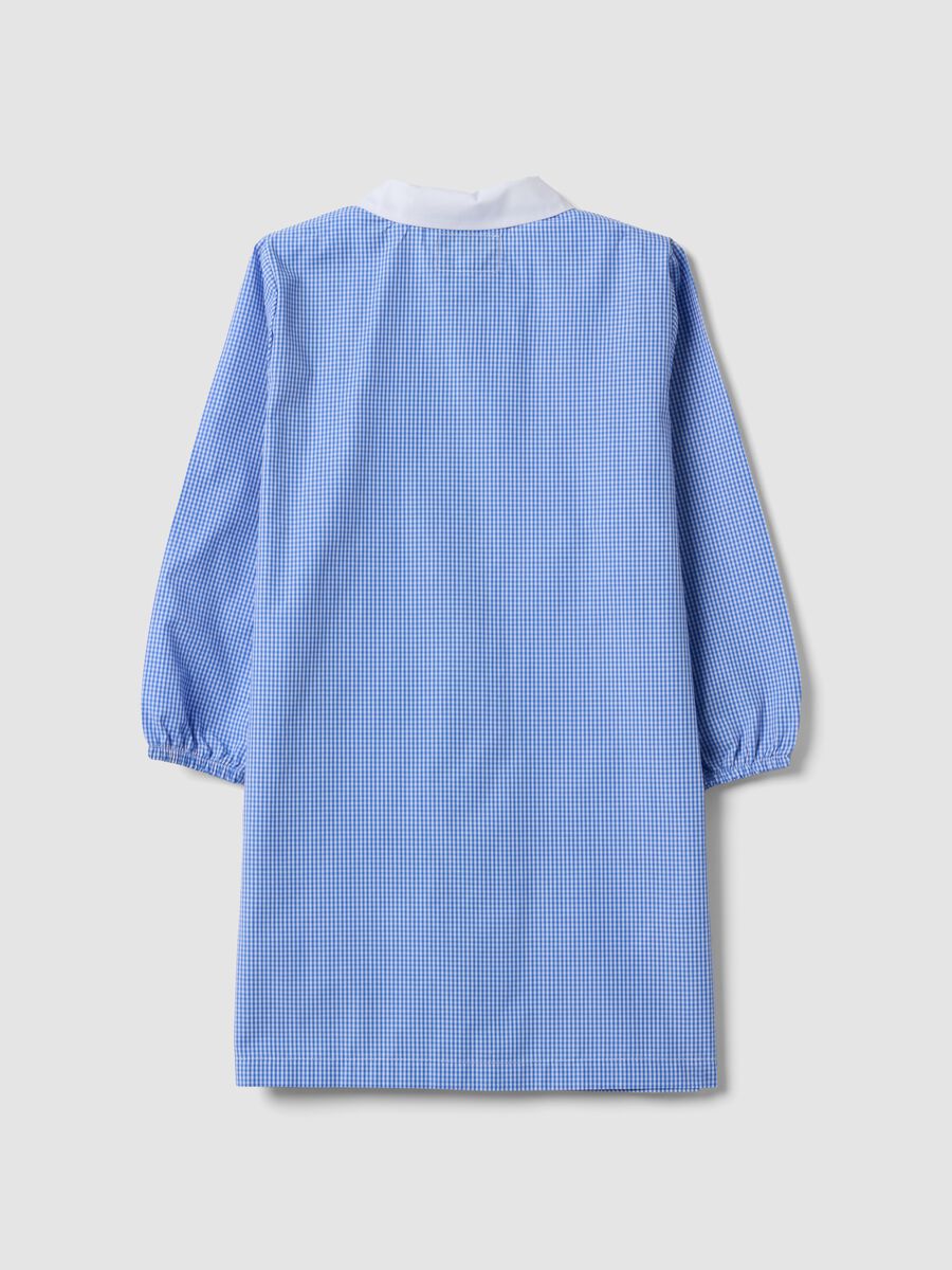Blue gingham nursery apron with zip and animal embroidery_1