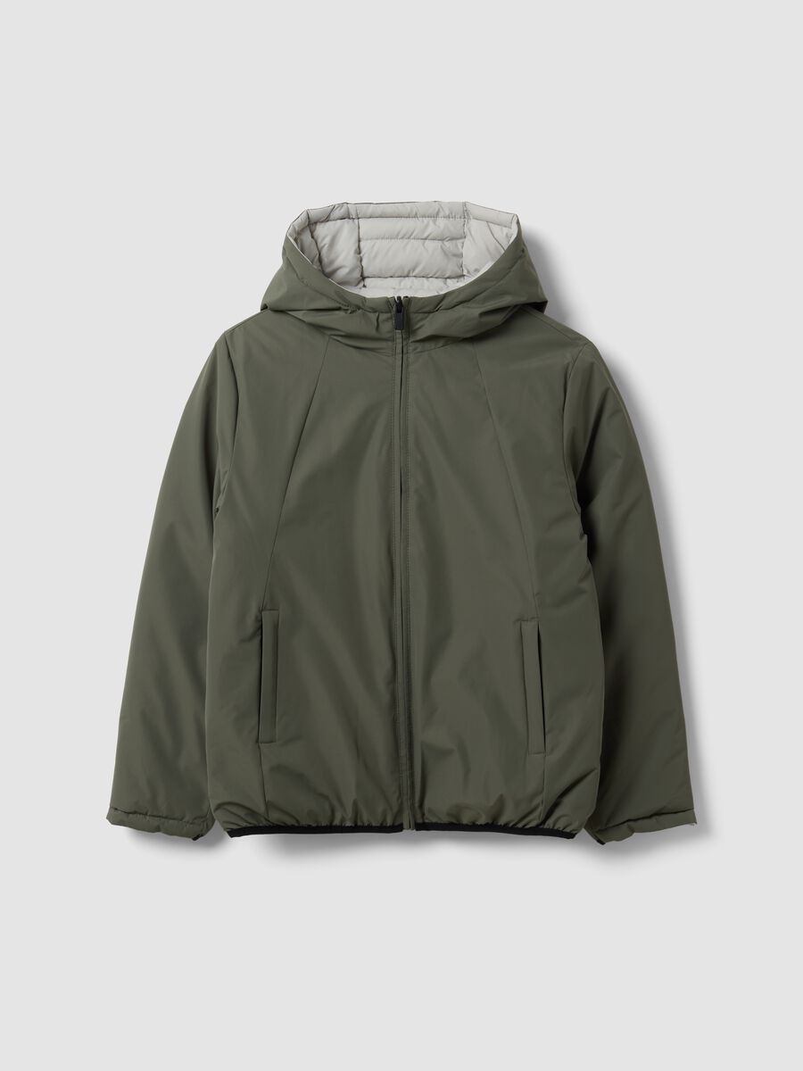 Giubbotto Ultralight reversibile grigio e verde imbottito con cappuccio_1