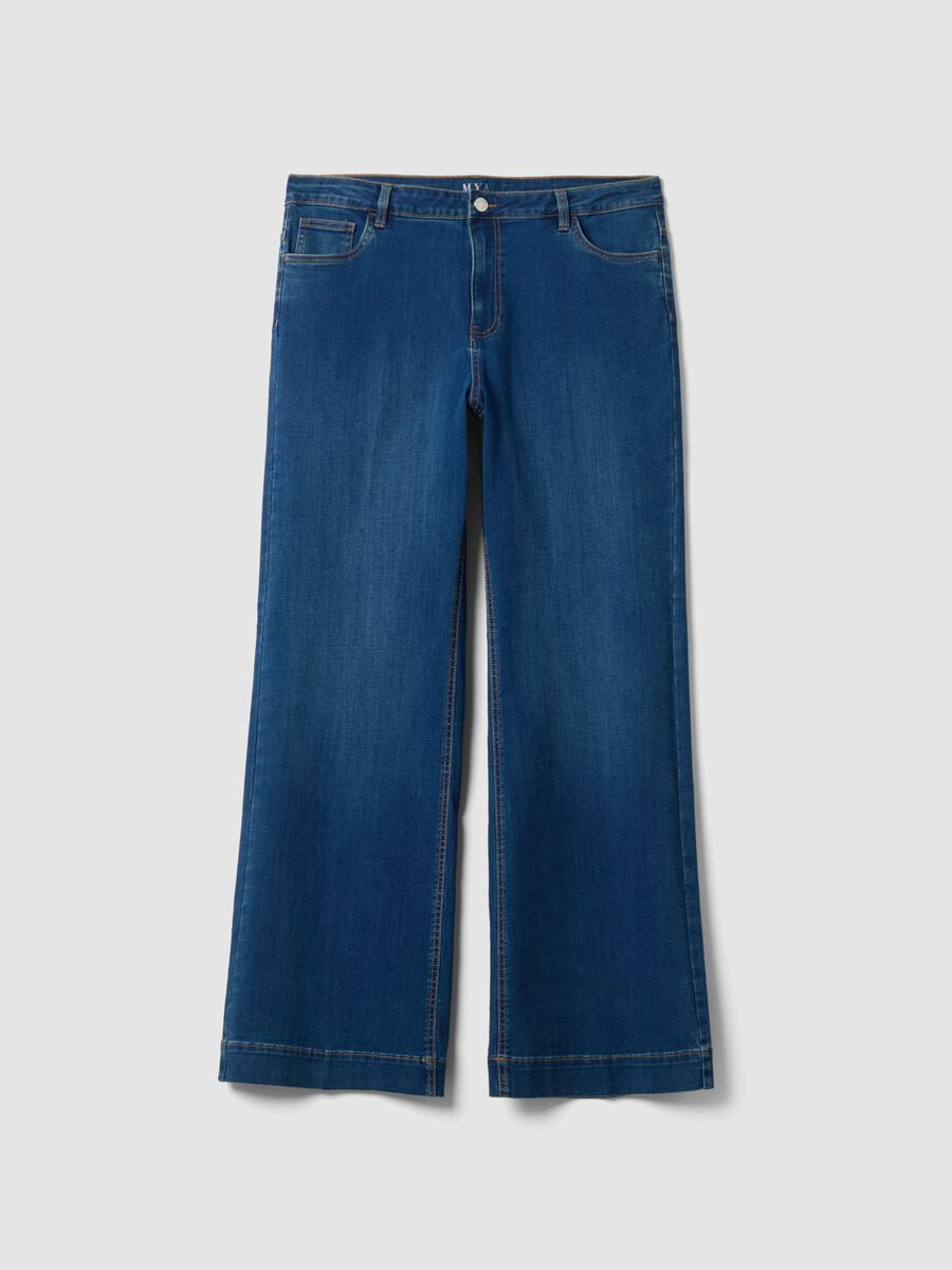 Blue denim bootcut jeans in stretch cotton and viscose_0