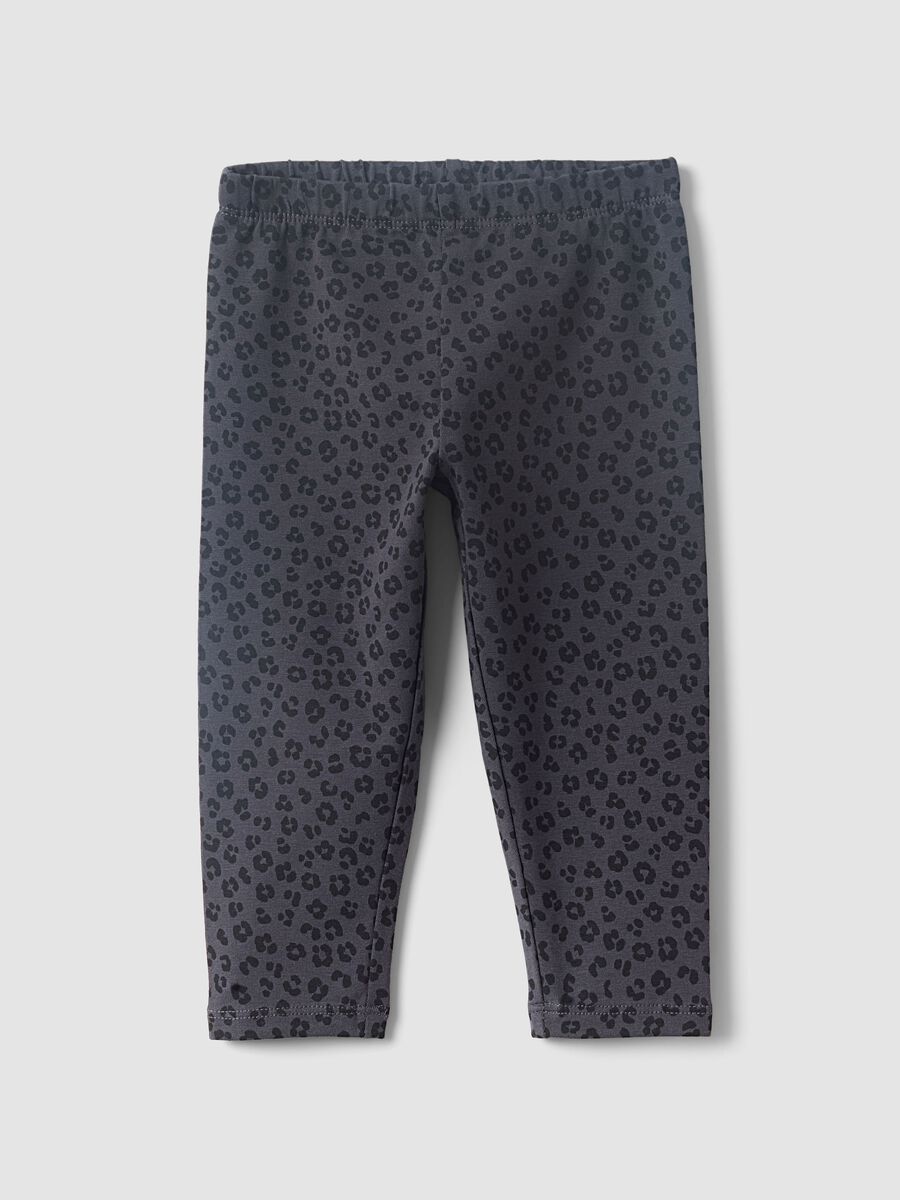 Black organic cotton-blend leggings with animal print for baby girl_0