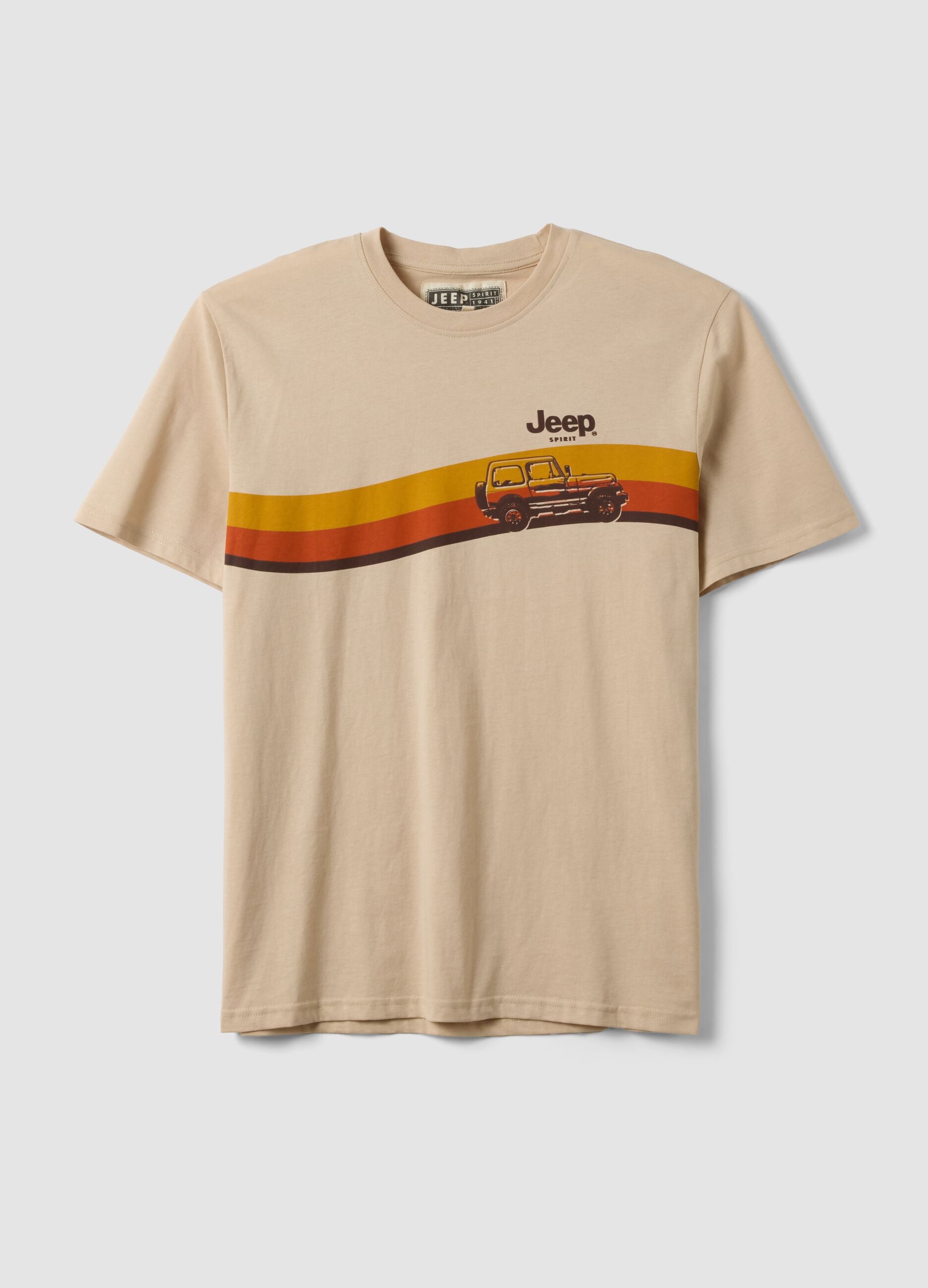 Beige pure cotton regular fit T-shirt with print