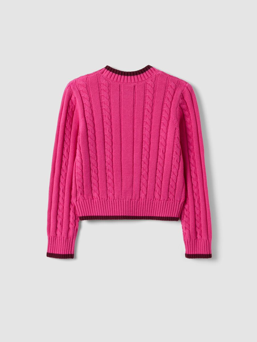 Pink pure cotton cable-knit V-neck jumper for girls_1