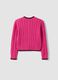 Pink pure cotton cable-knit V-neck jumper for girls_1