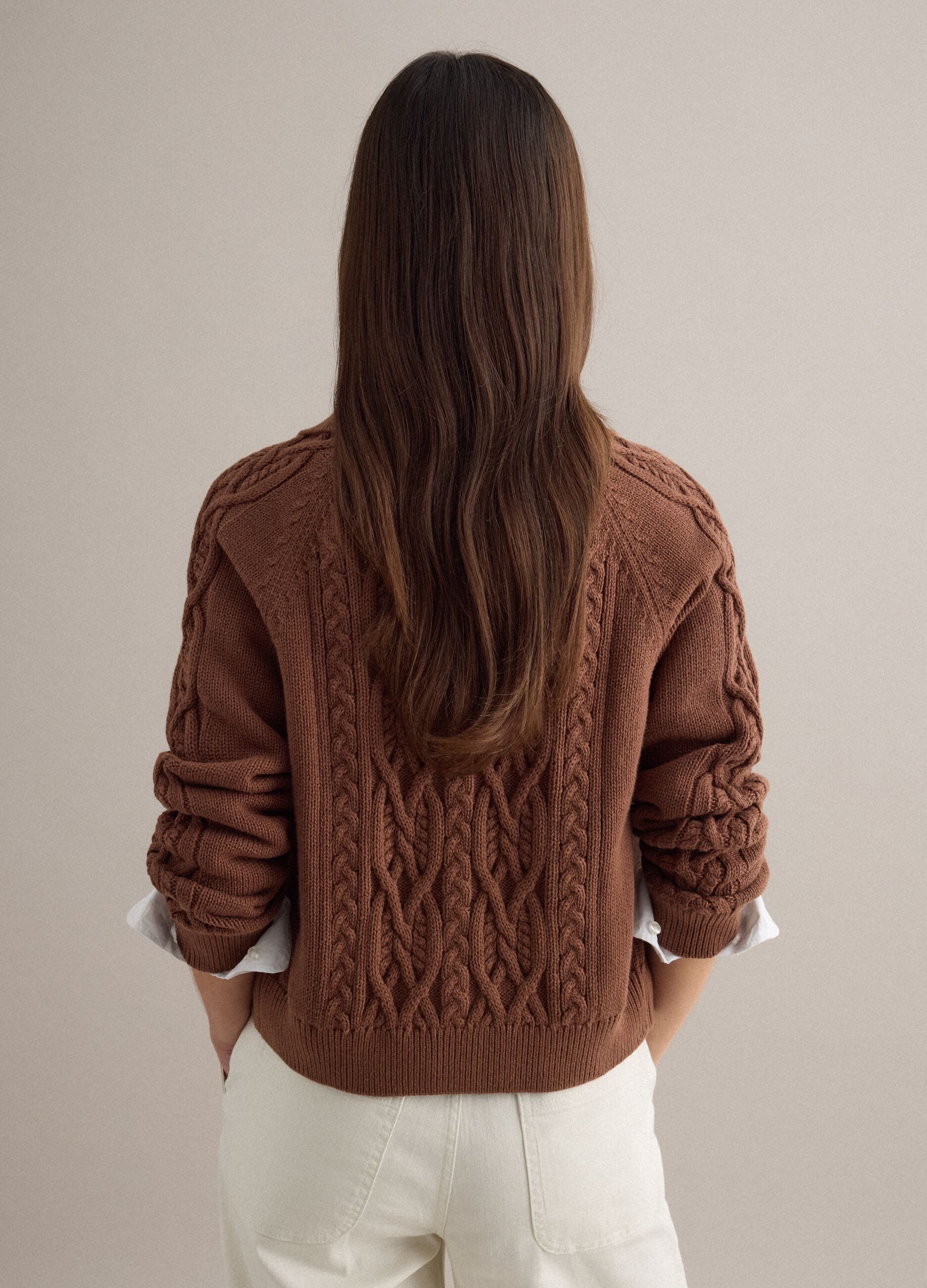 Regular fit brown pure cotton cardigan