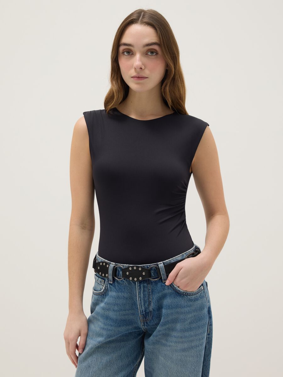 Black stretch fabric bodysuit regular fit_0