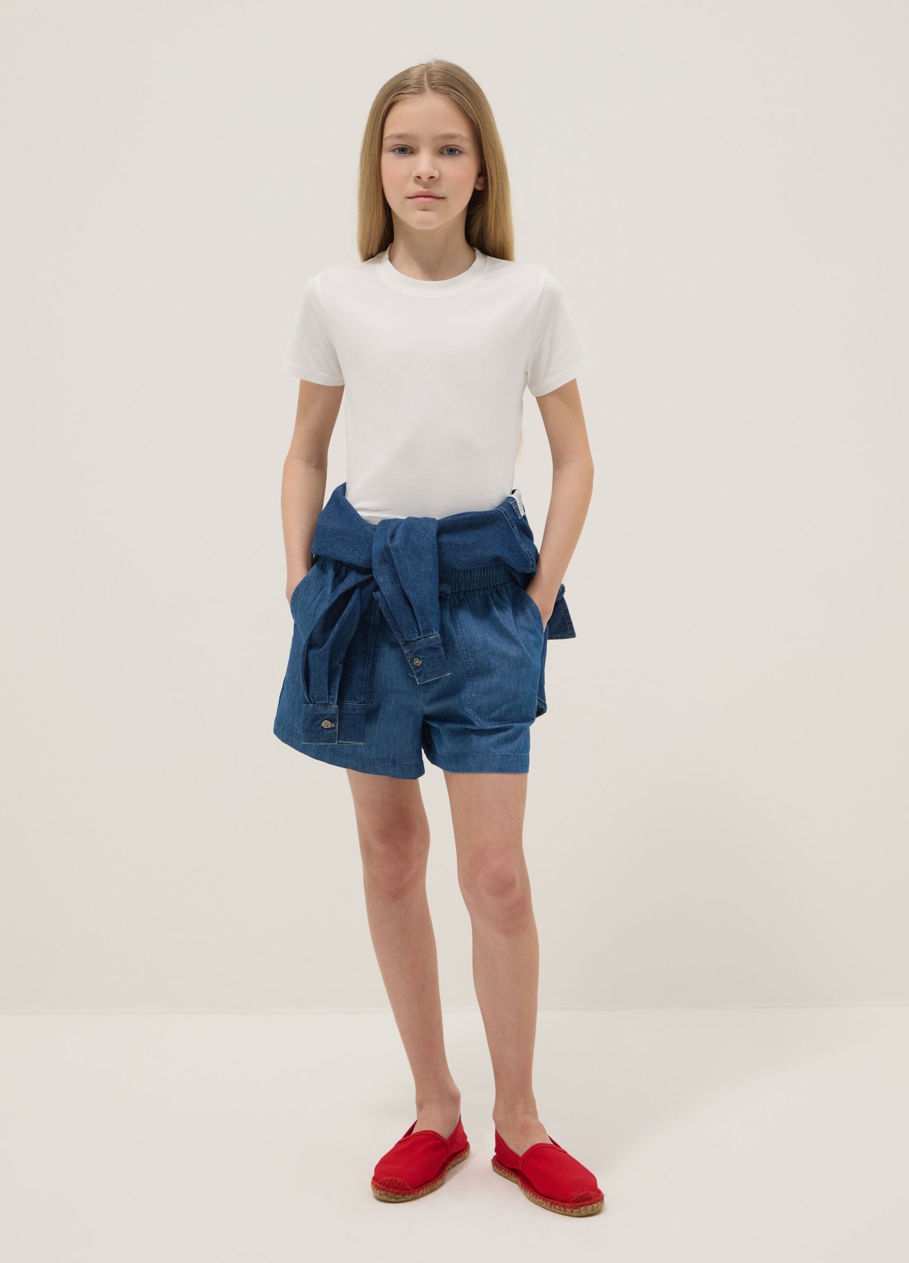 Girls' Pure Cotton Blue Denim Regular Fit Shorts