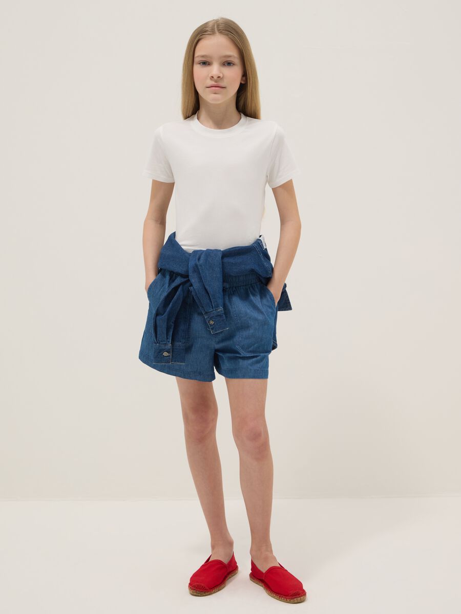 Shorts in puro cotone denim blu da ragazza regular fit_0