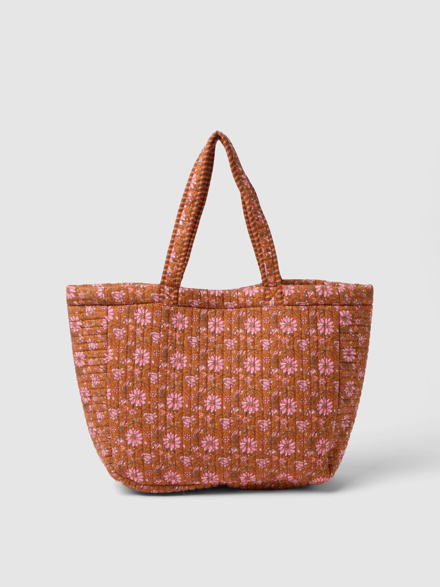 Multicolour pure cotton beach bag with floral pattern_1