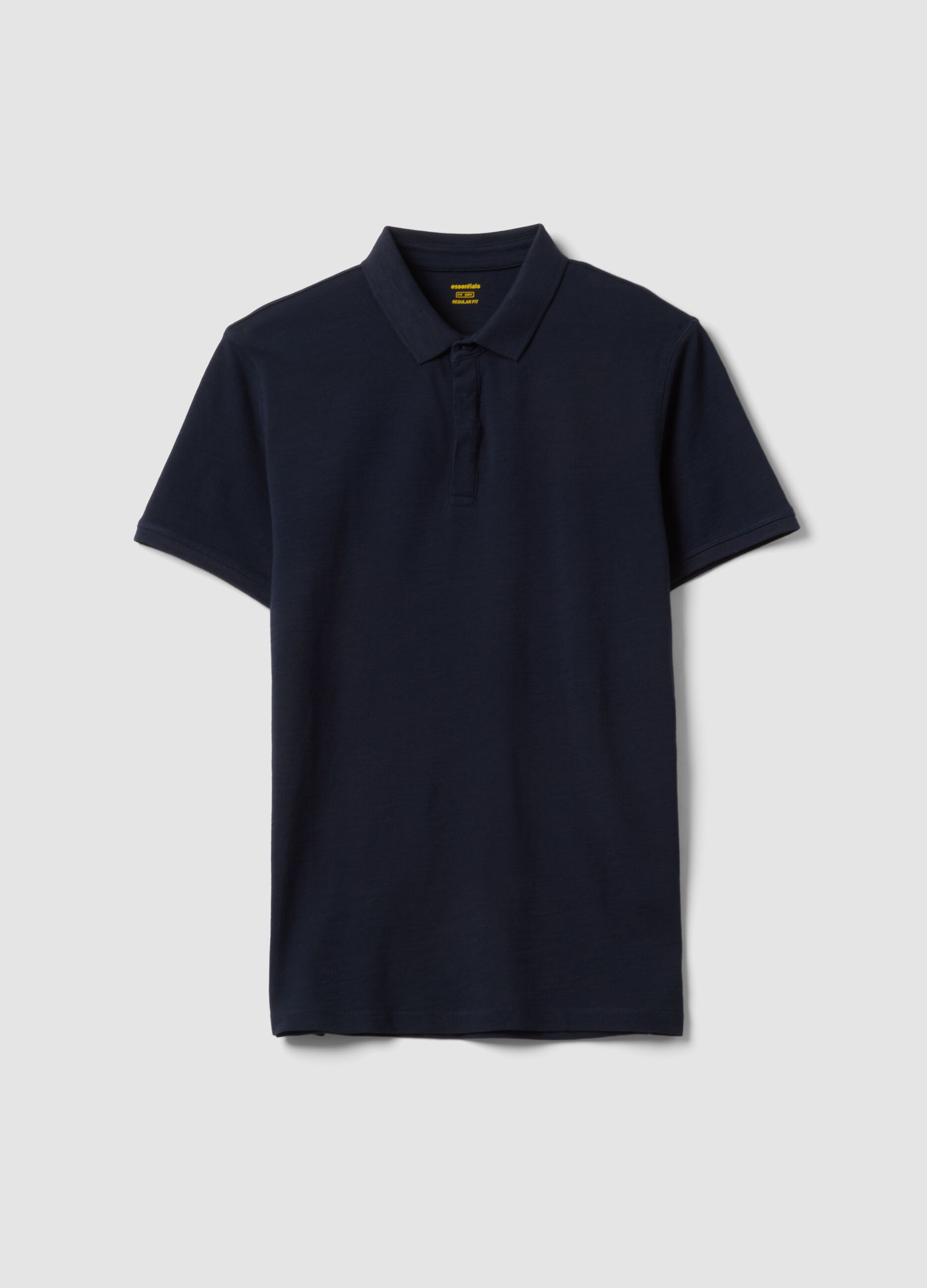 Short-sleeved blue pure cotton polo regular fit