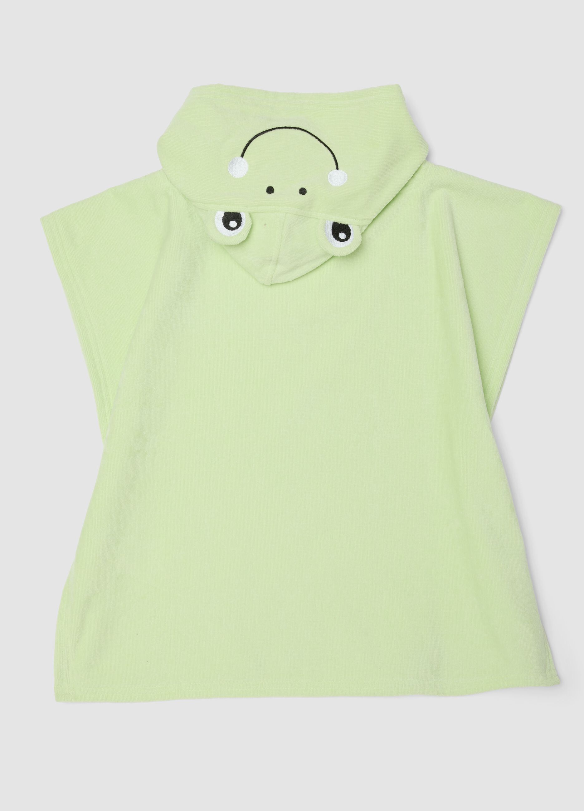Poncho da spiaggia in puro cotone verde da neonato con cappuccio