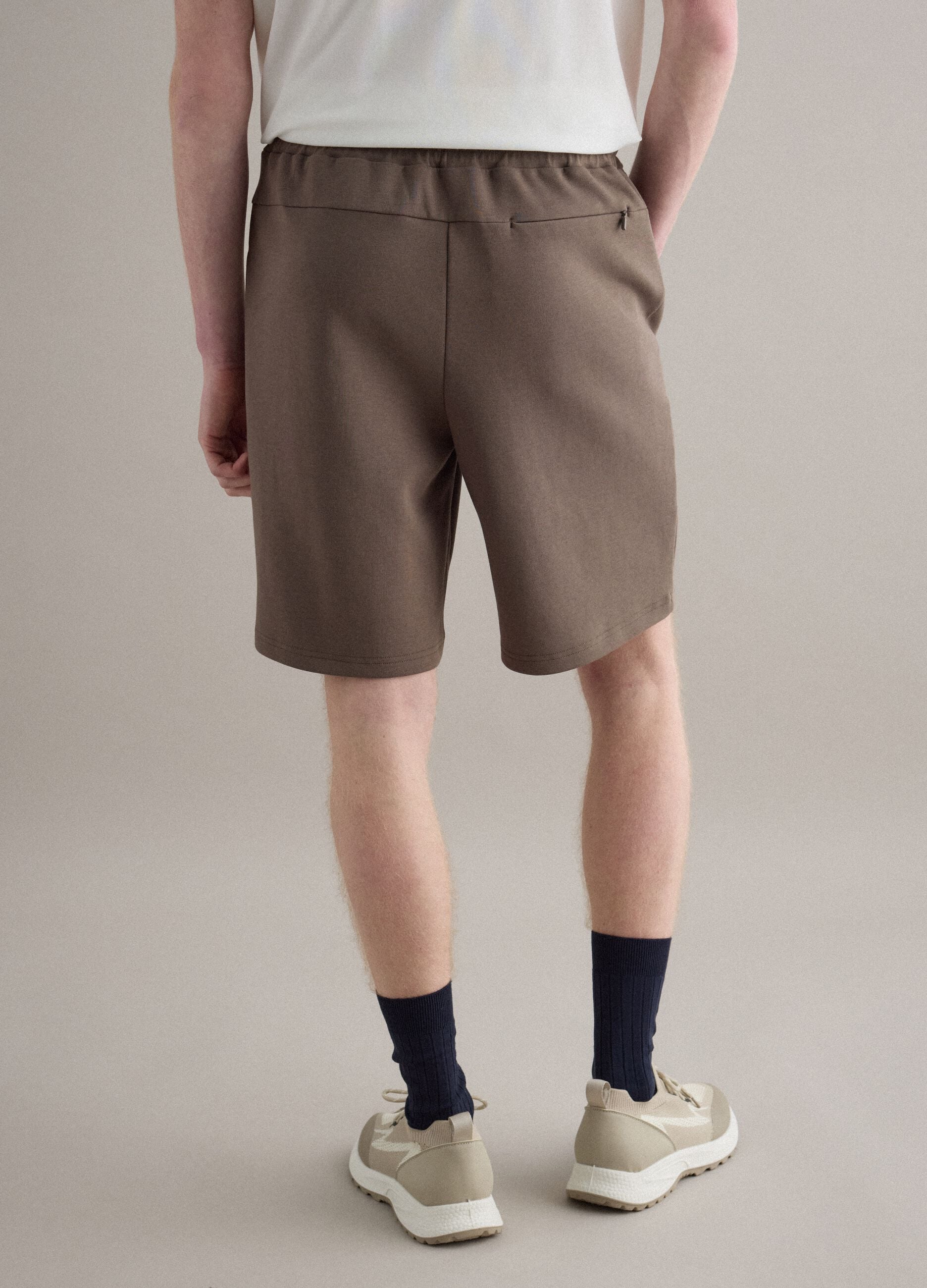 Brown regular fit stretch cotton blend shorts