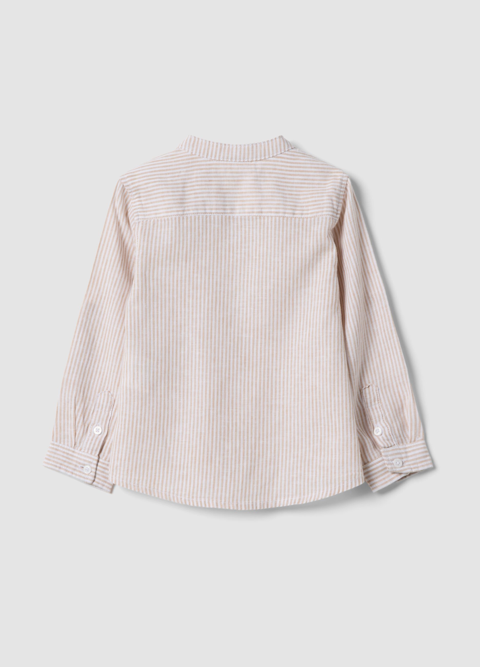 Boys&rsquo; white and beige striped linen-cotton blend shirt