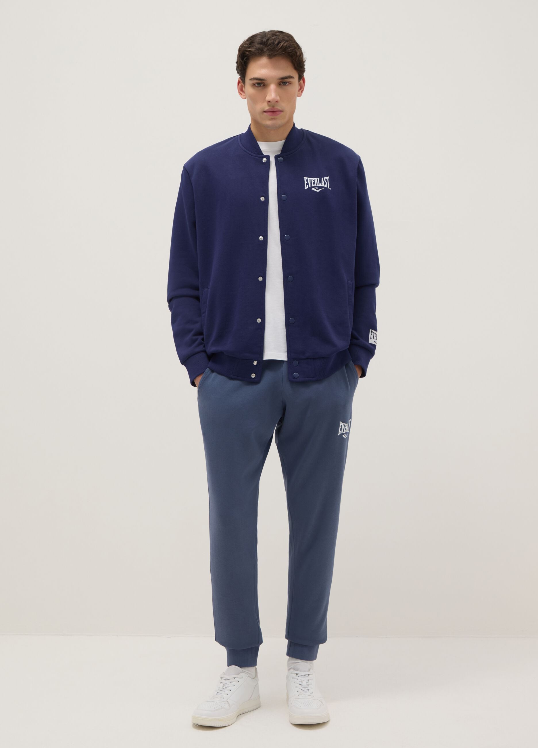 Blue cotton blend jacket regular fit with buttons and Everlast logo