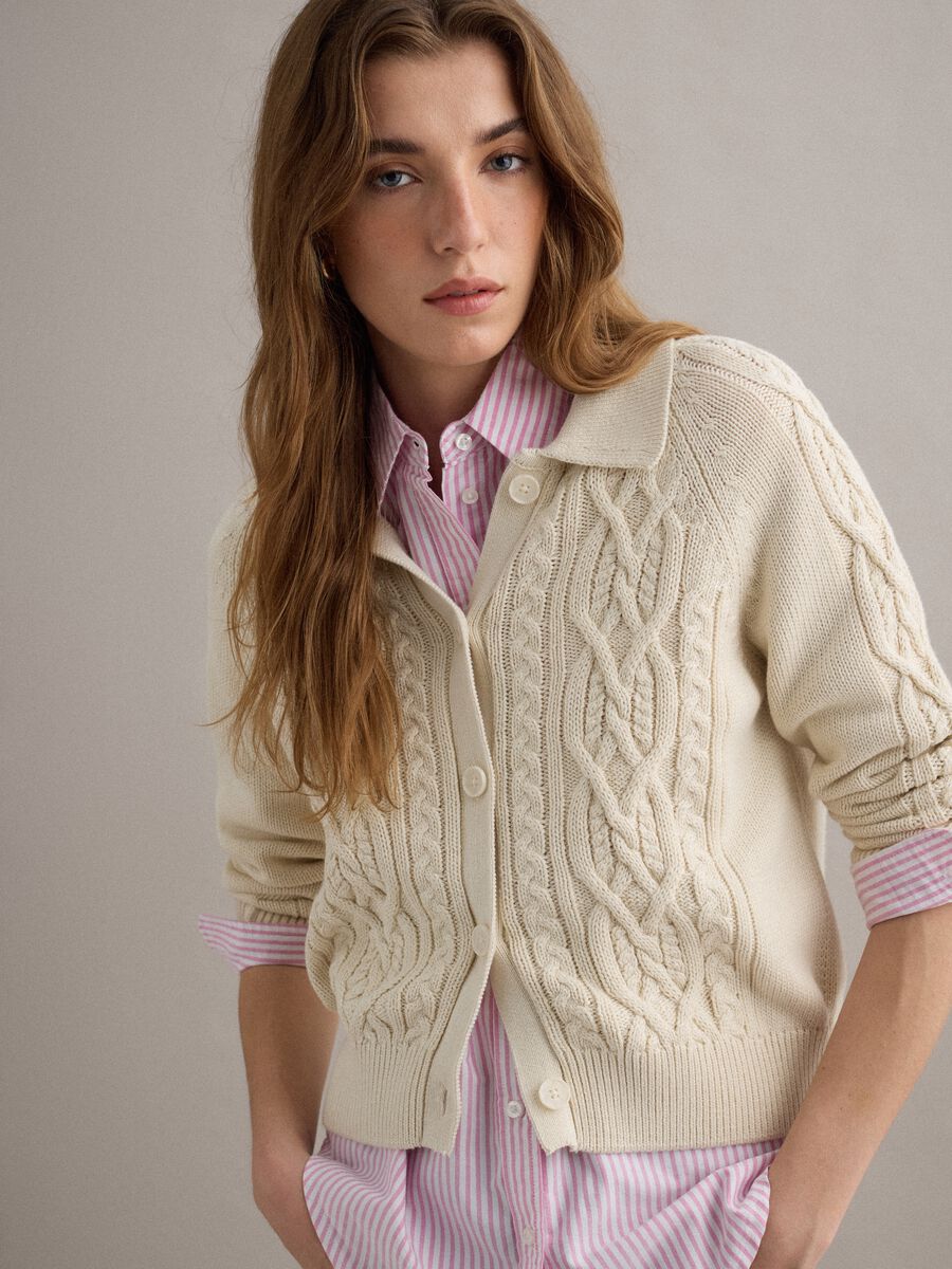 Beige pure cotton regular fit cardigan_1