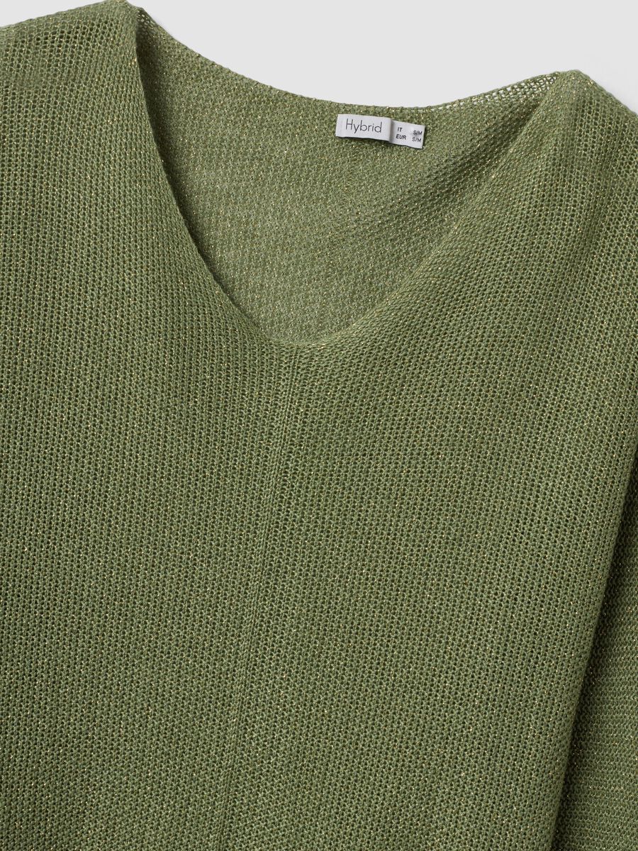 Green V-neck top in viscose and linen blend_5