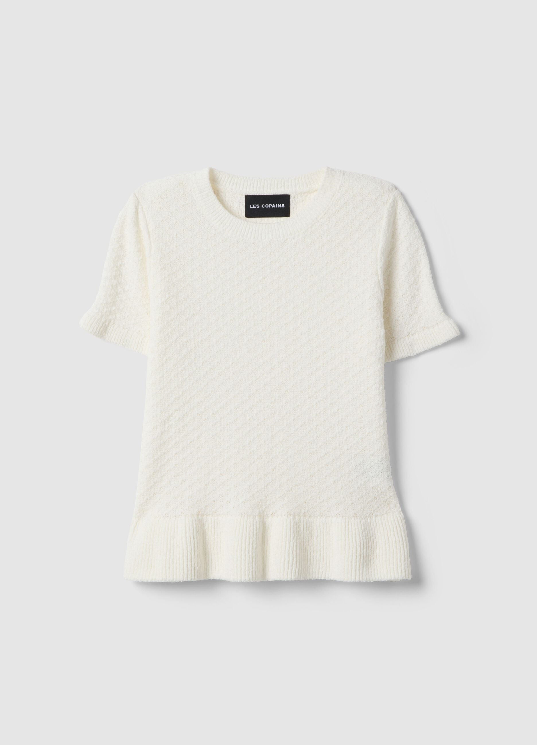 Slim Fit White Cotton Blend Crew Neck Sweater