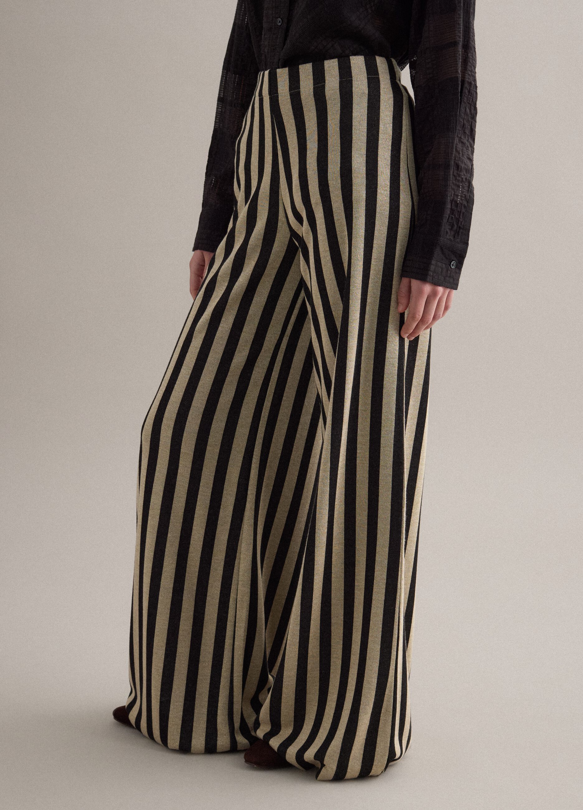 Multicolour striped regular fit viscose blend trousers